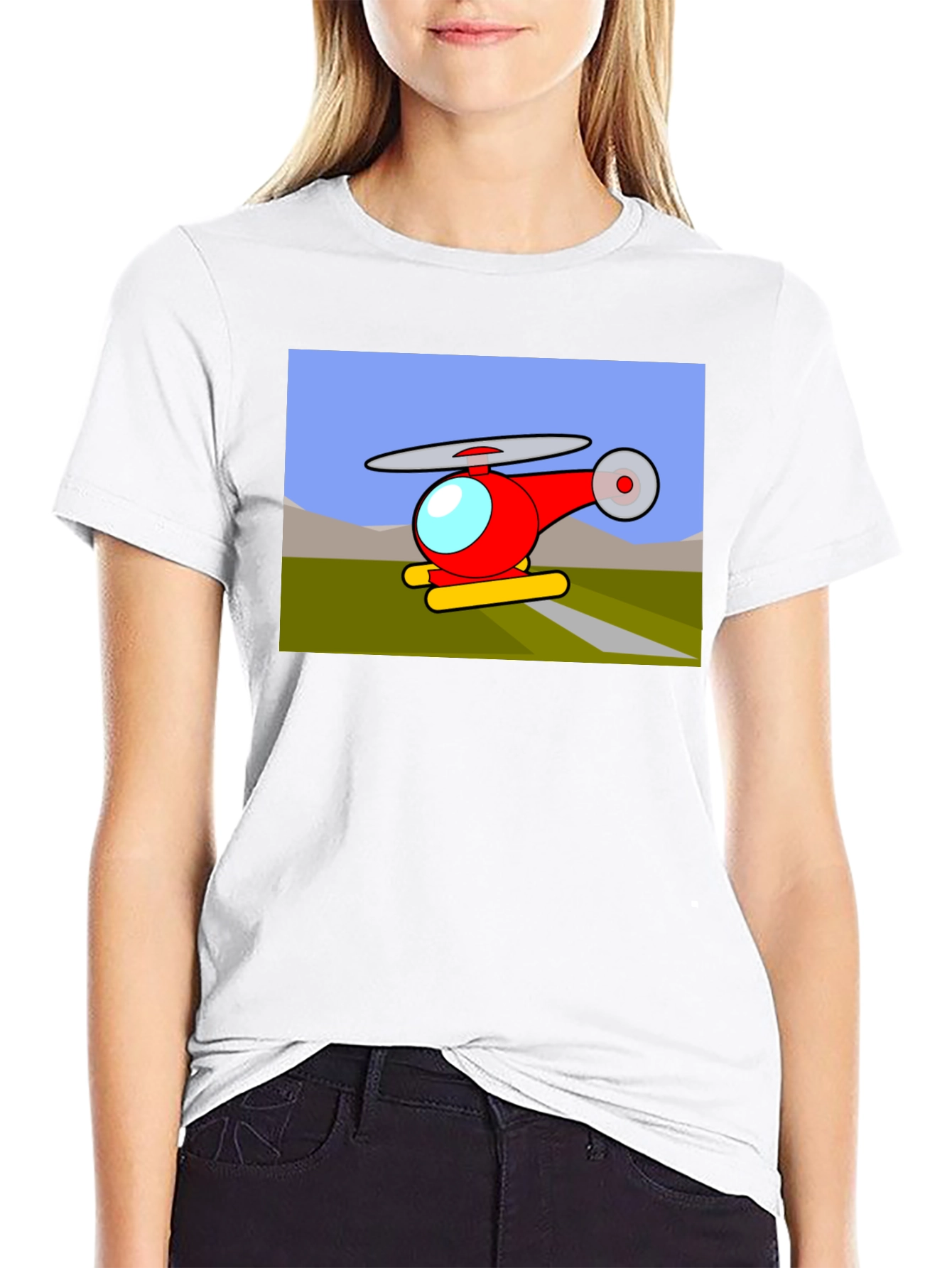 Black Cartoon Helicopter Graphic T-Shirt - Black view 9