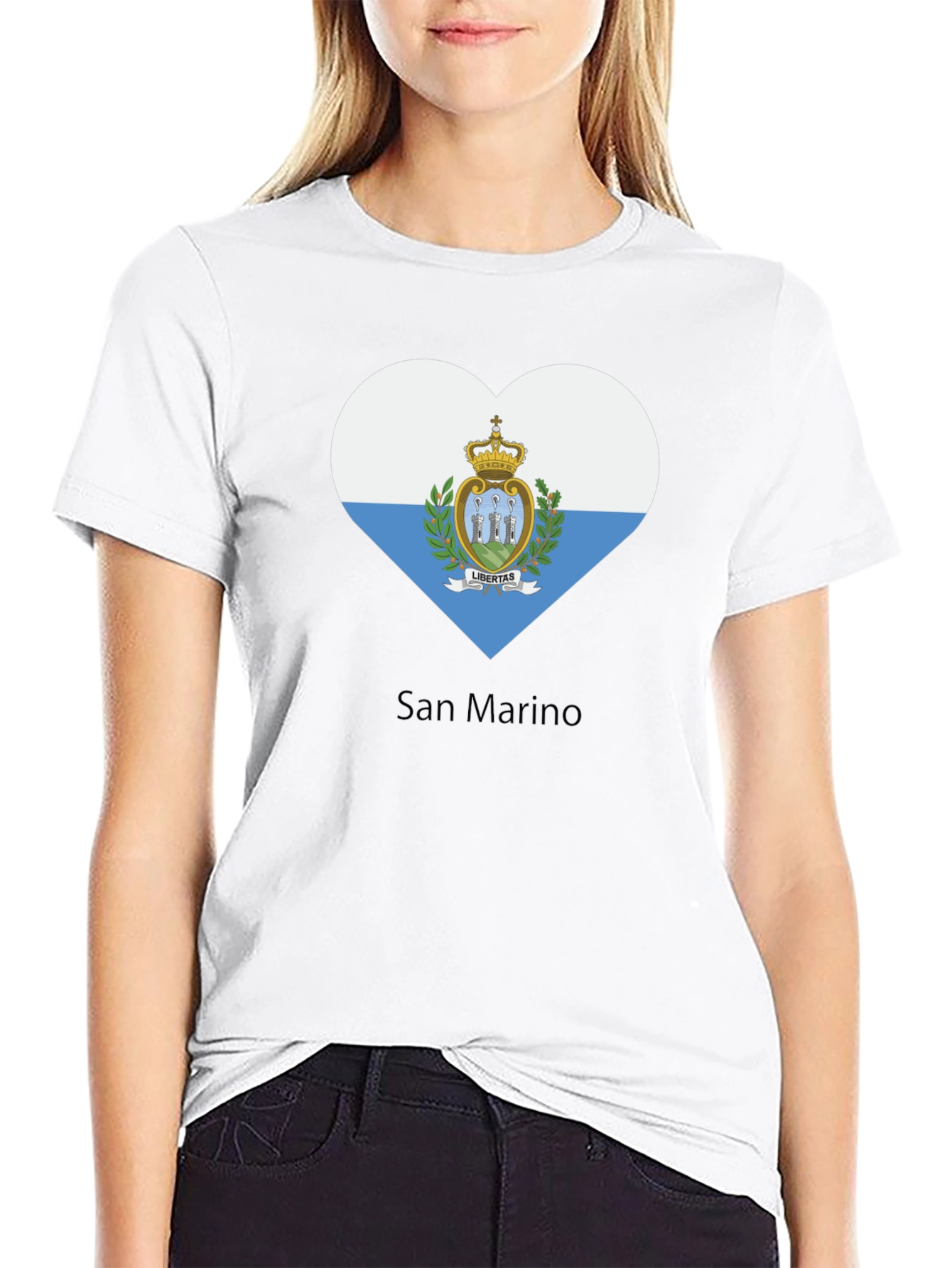 Black San Marino Flag Heart T-Shirt view 9