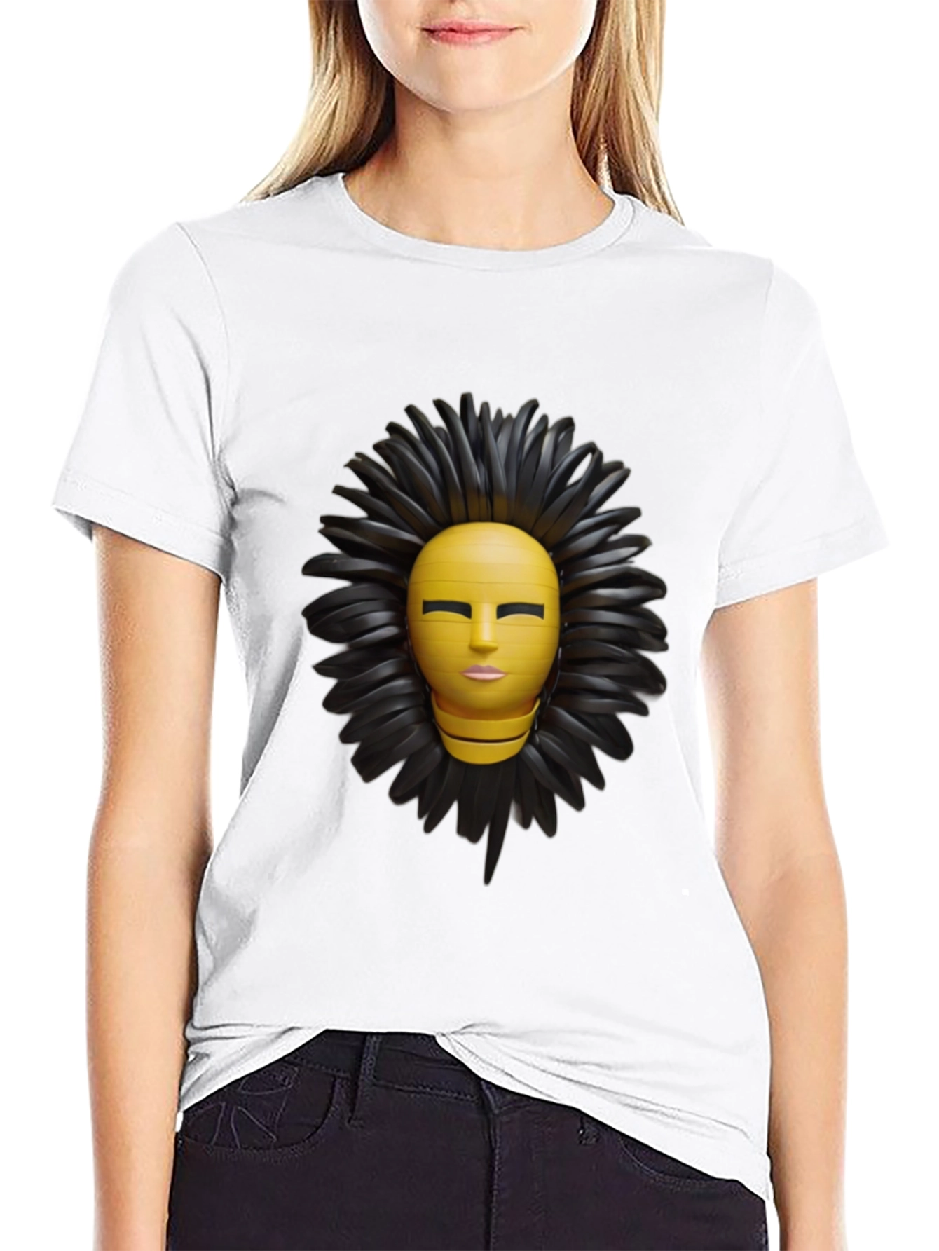 Black Abstract Face Graphic Print T-Shirt view 9