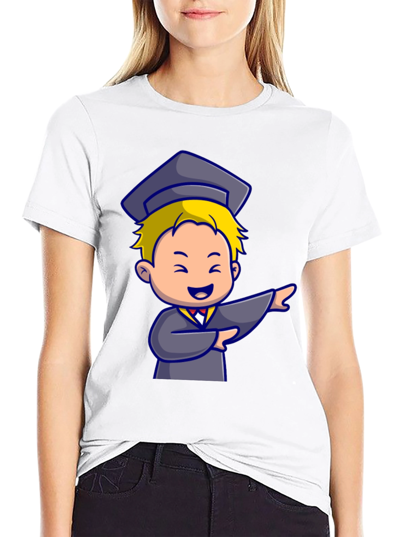 Black Graduation Cartoon Graphic T-Shirt view 9
