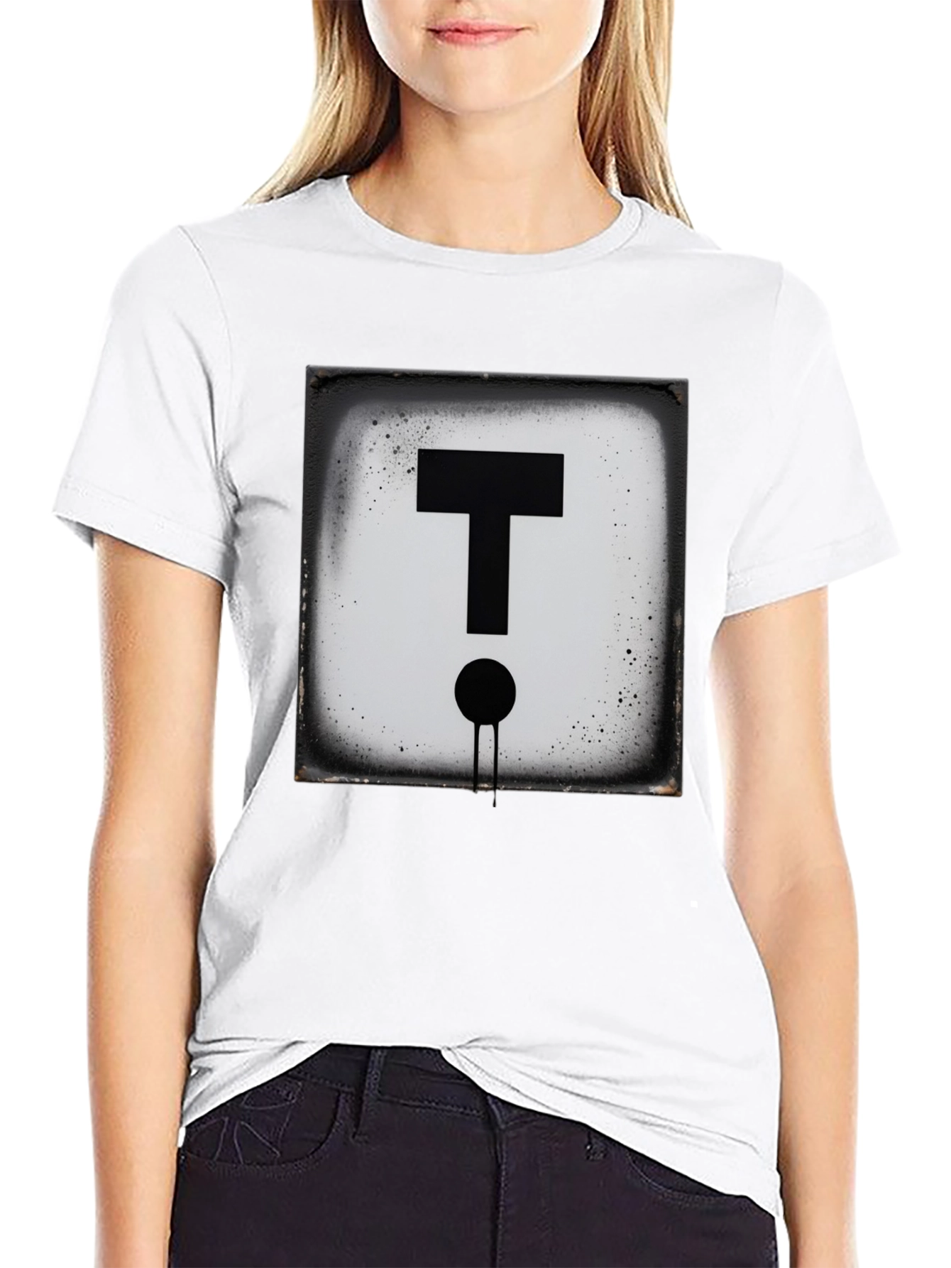 Black Modern Letter 'T' Graphic Black T-Shirt view 9