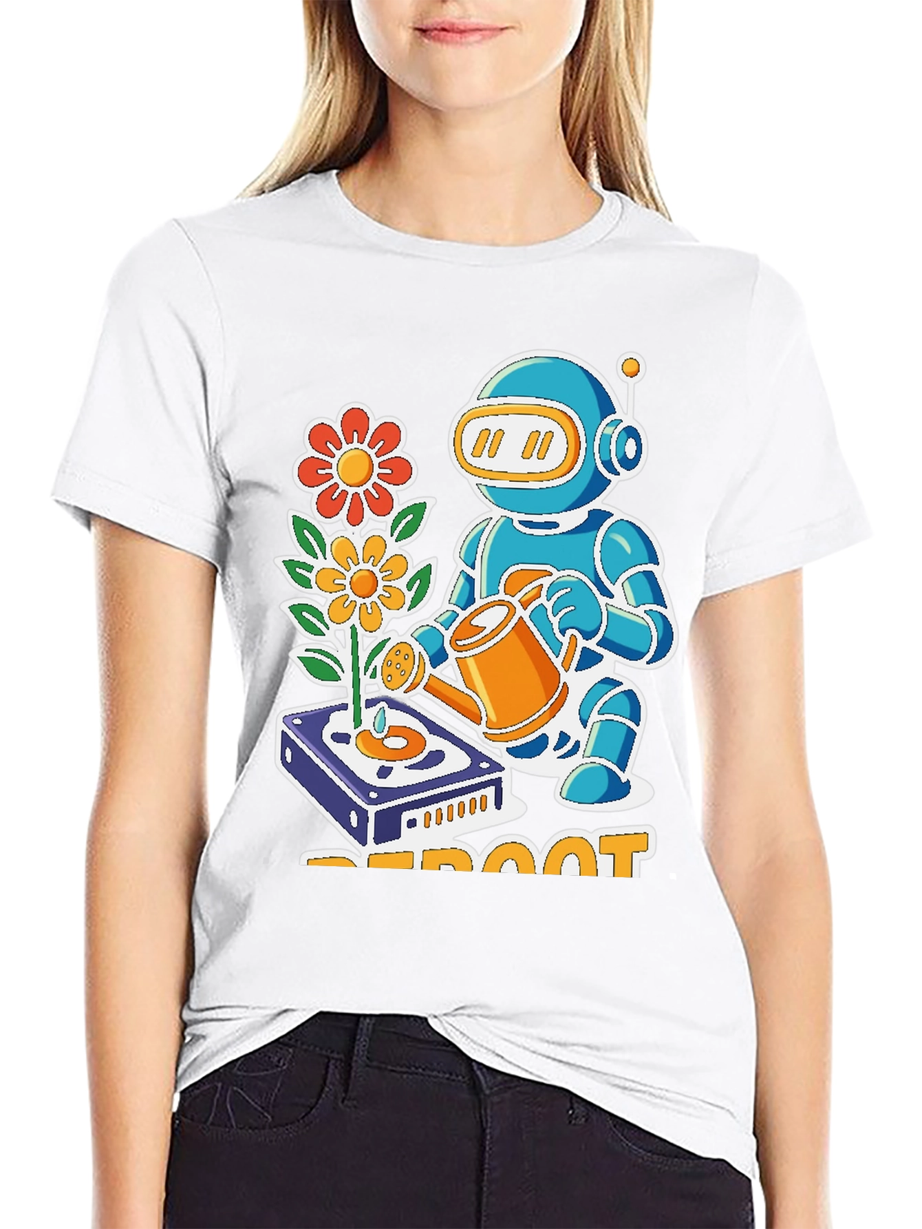Black Reboot Robot Gardener Graphic T-Shirt - Black view 9