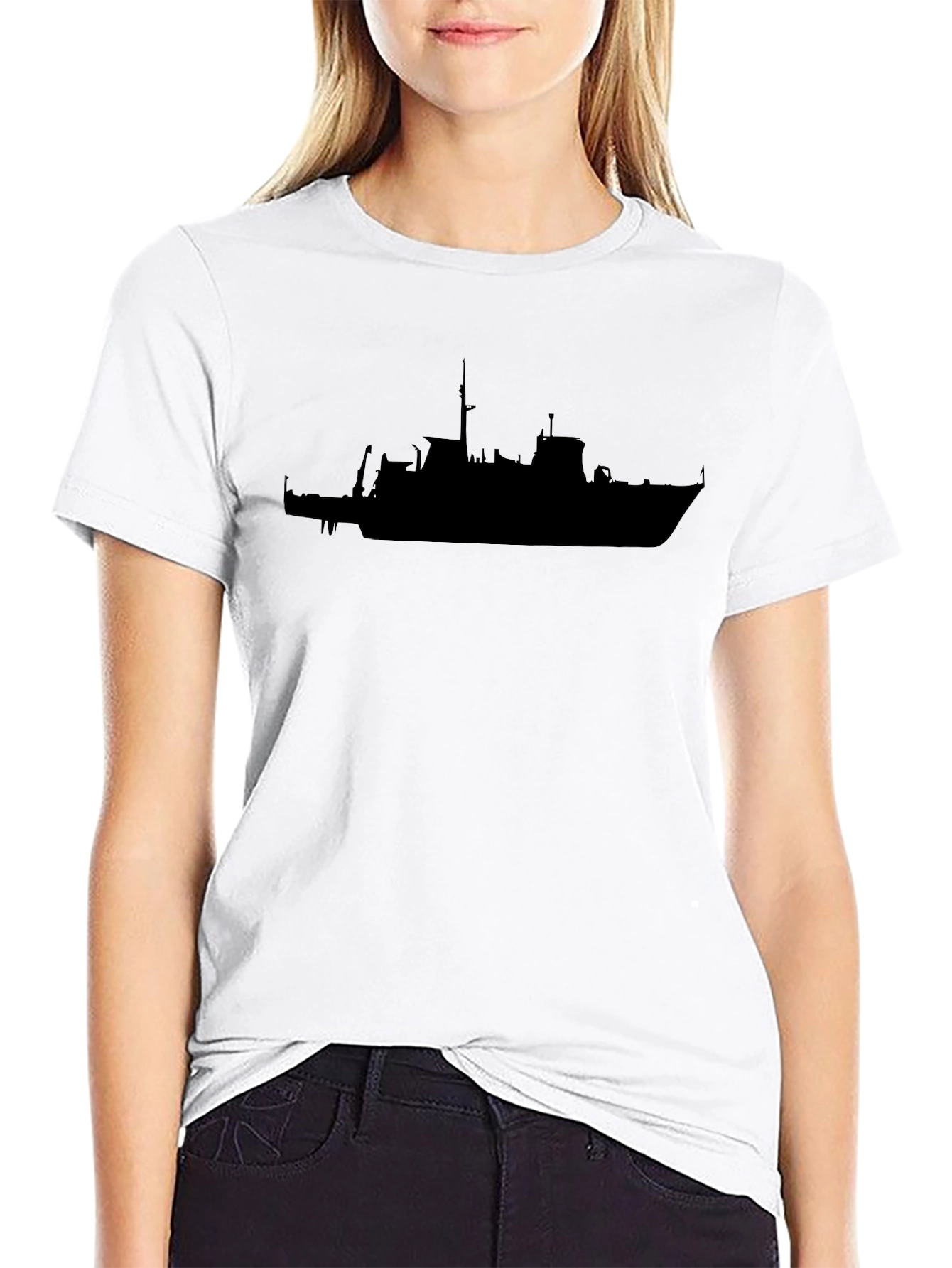 Black Black Silhouette Ship Graphic T-Shirt view 9