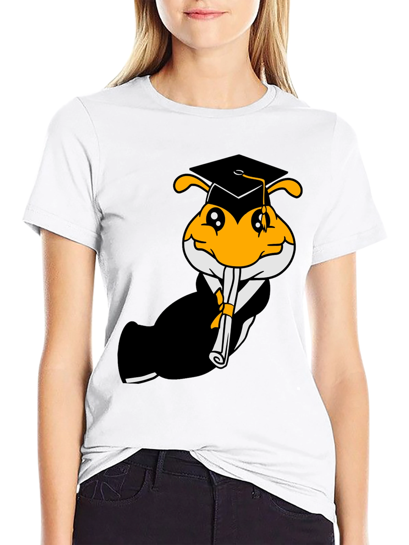 Black Graduation Bee Graphic Tee - Black Cotton T-Shirt view 9