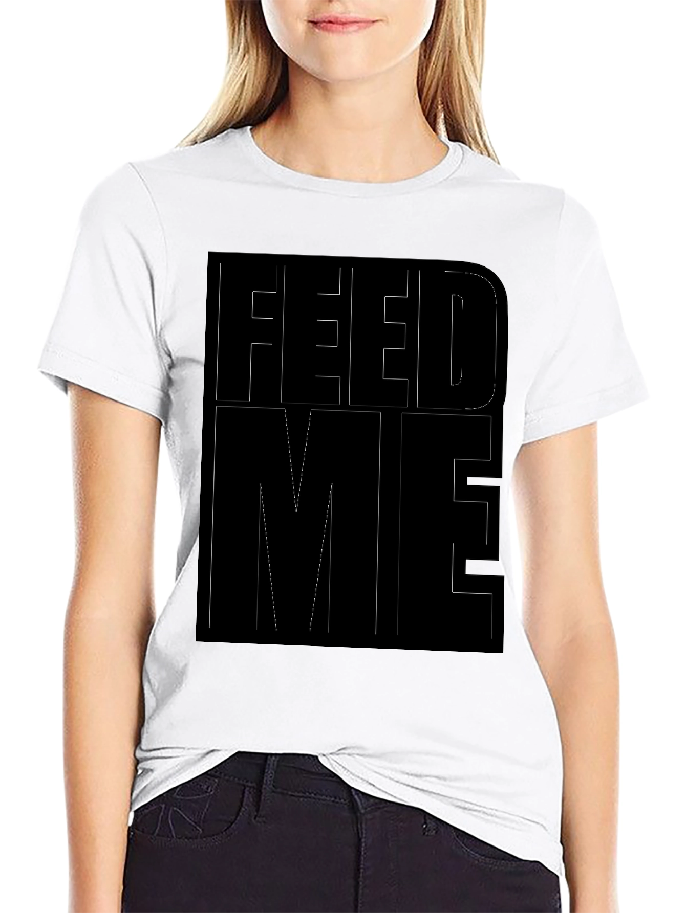 Black Feed Me Graphic Print Black T-Shirt view 9