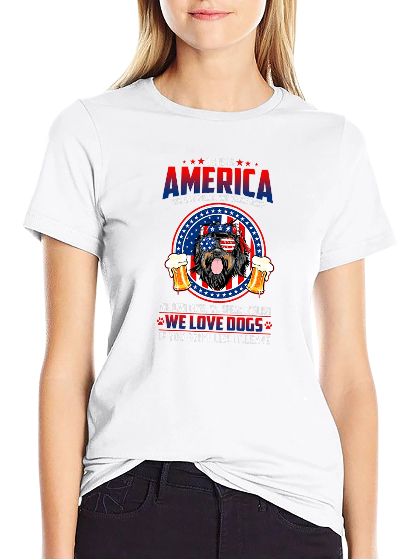 Black Patriotic Dog T-Shirt: America, Meat, Beer, and Dogs view 9