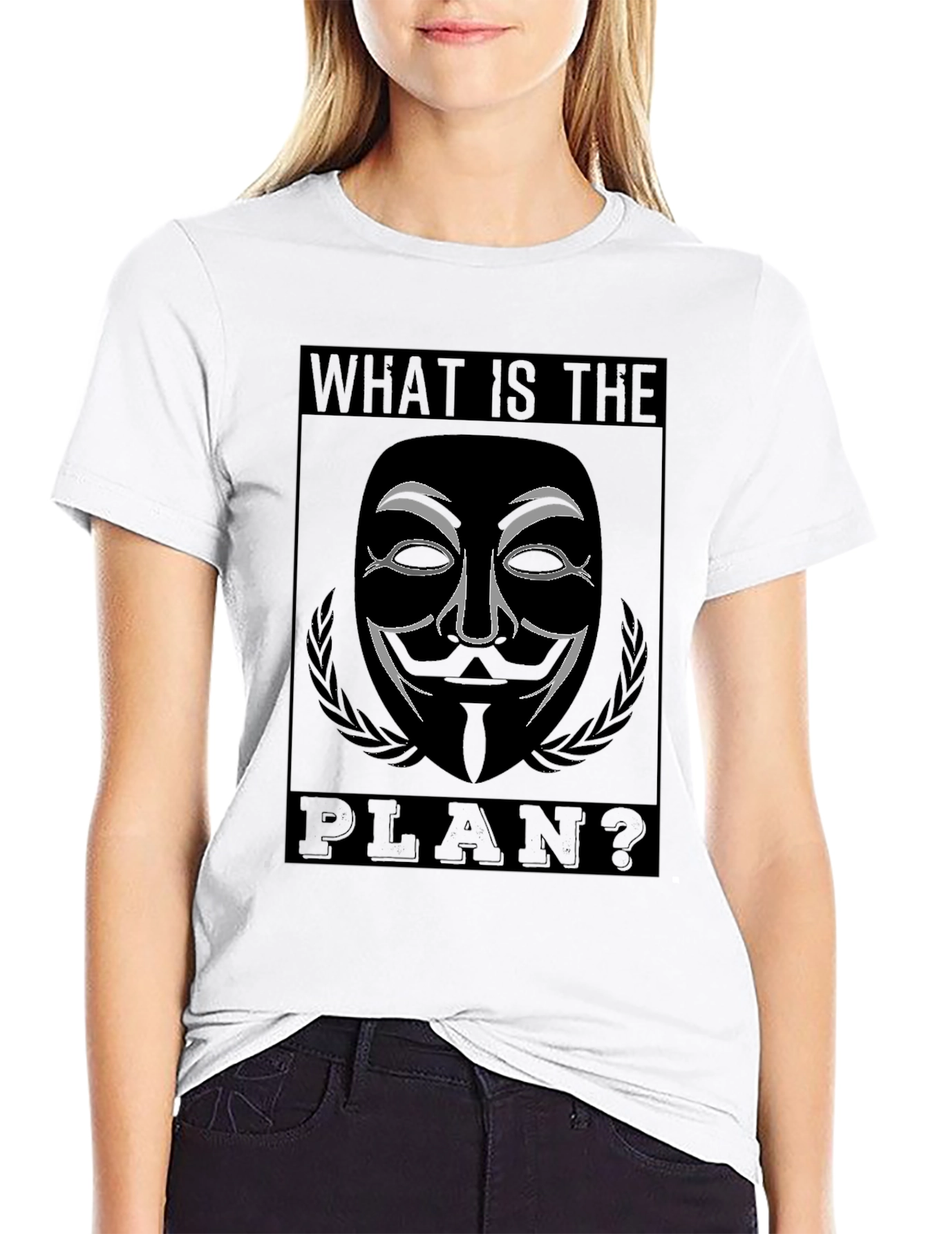 Black Guy Fawkes "What is the Plan?" Black T-Shirt view 9