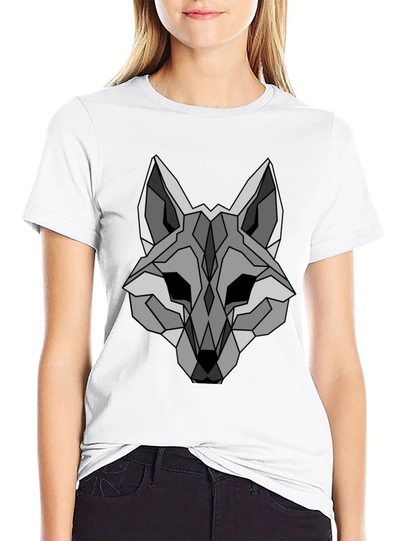 Black Geometric Wolf Graphic T-Shirt - Sleek, Modern Design view 9