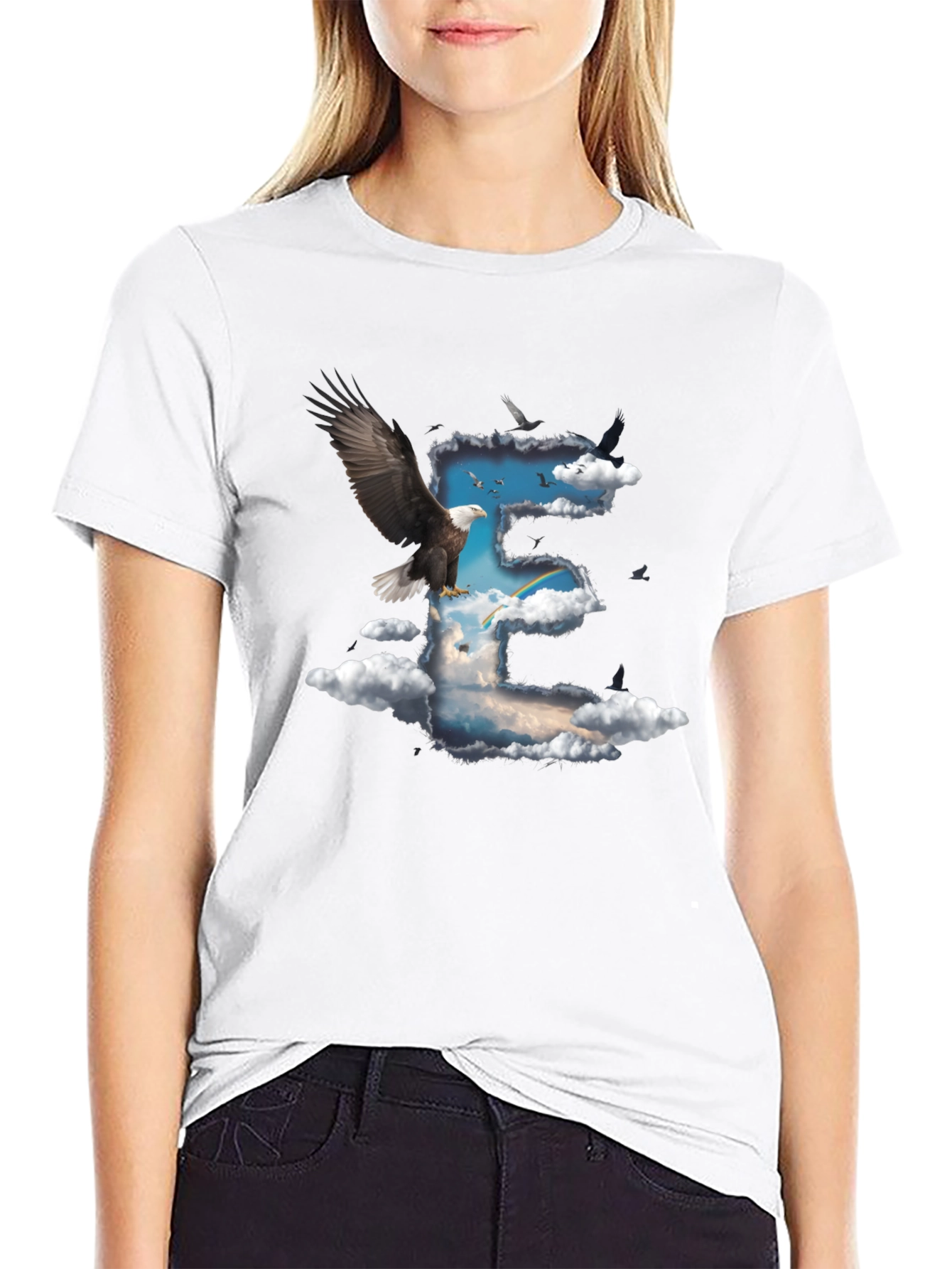 Black Eagle & Clouds Graphic Tee - Black Cotton view 9