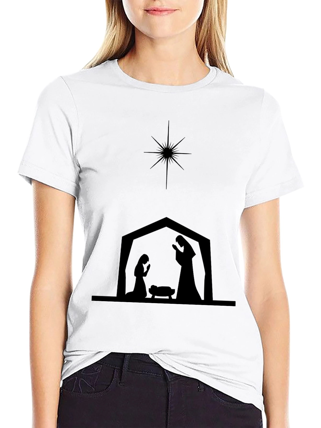 Nativity Scene Silhouette Black T-Shirt - 9