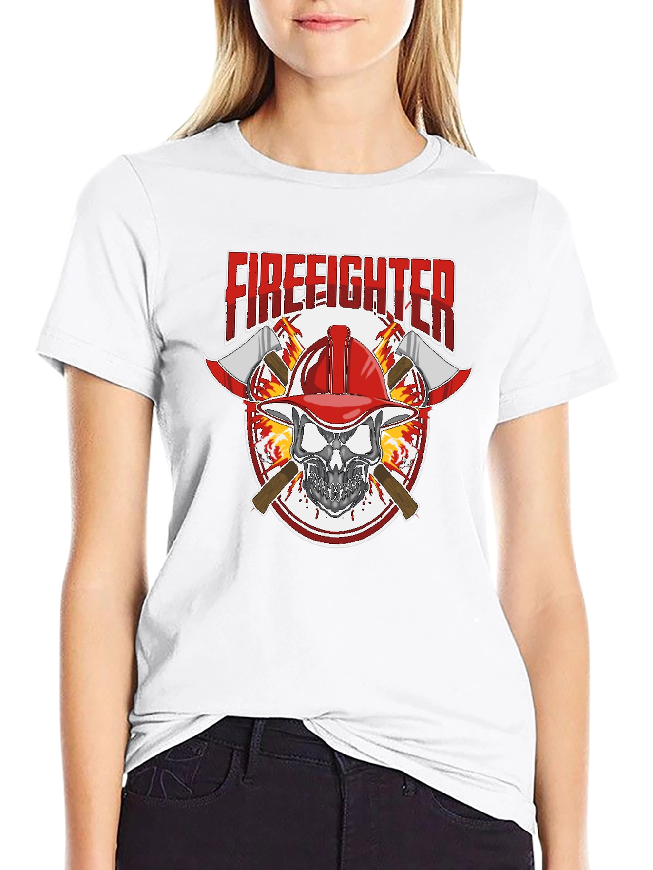 Black Firefighter Skull Graphic Tee view 9