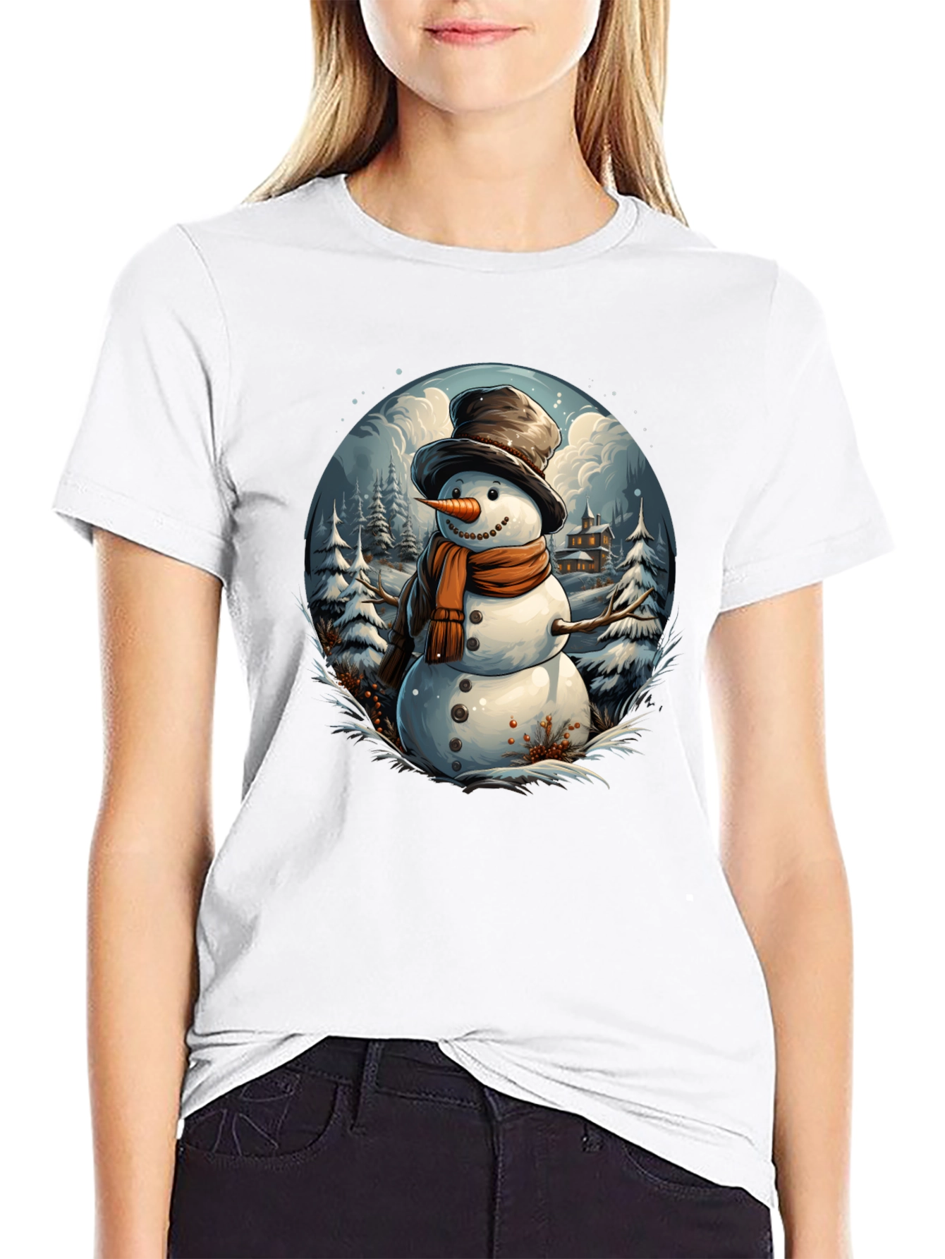 Festive Snowman Graphic Tee - Winter Holiday Apparel - 9