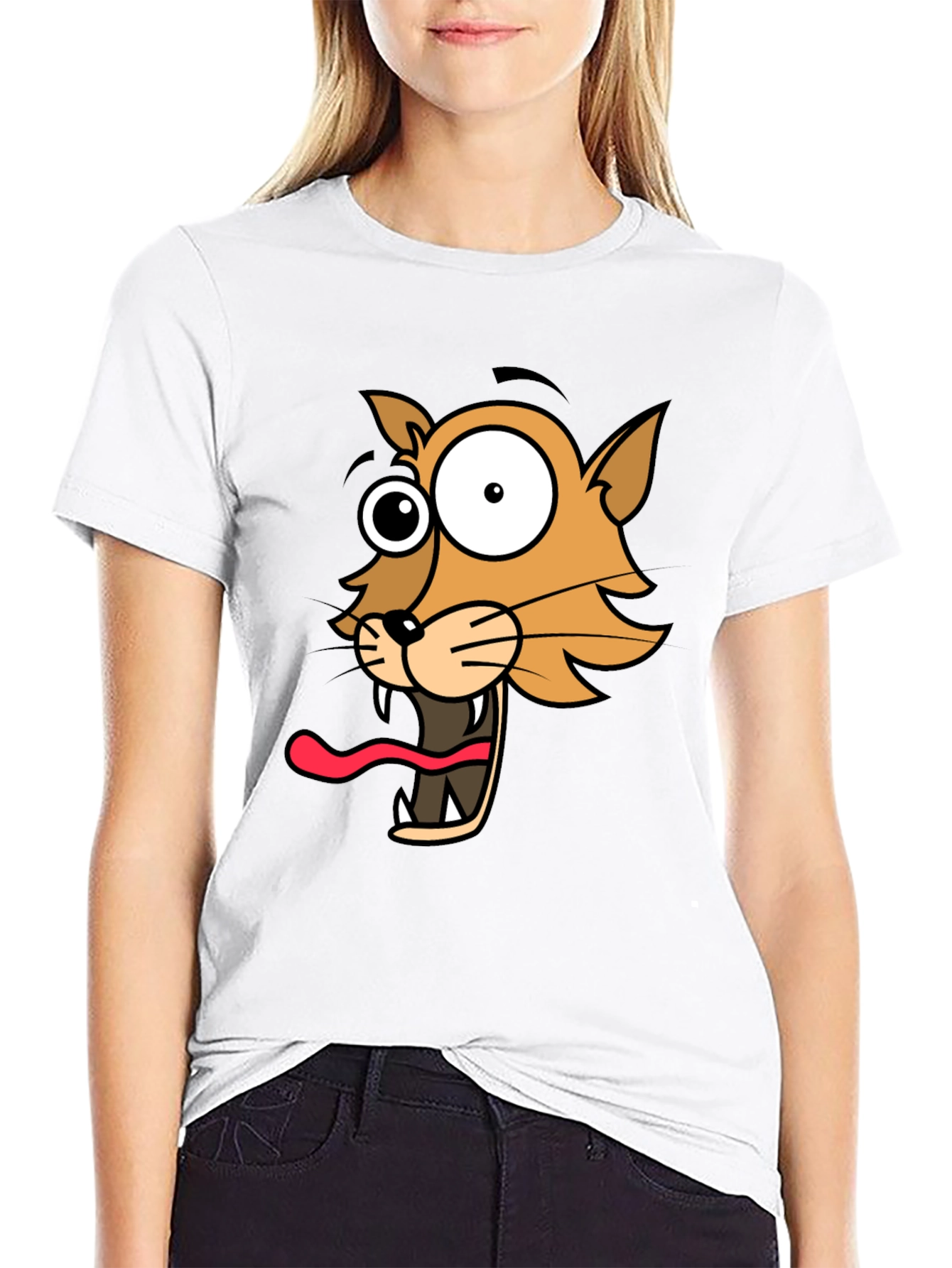 Black Cartoon Cat Graphic Tee - Hilarious Crazy Cat T-Shirt view 9