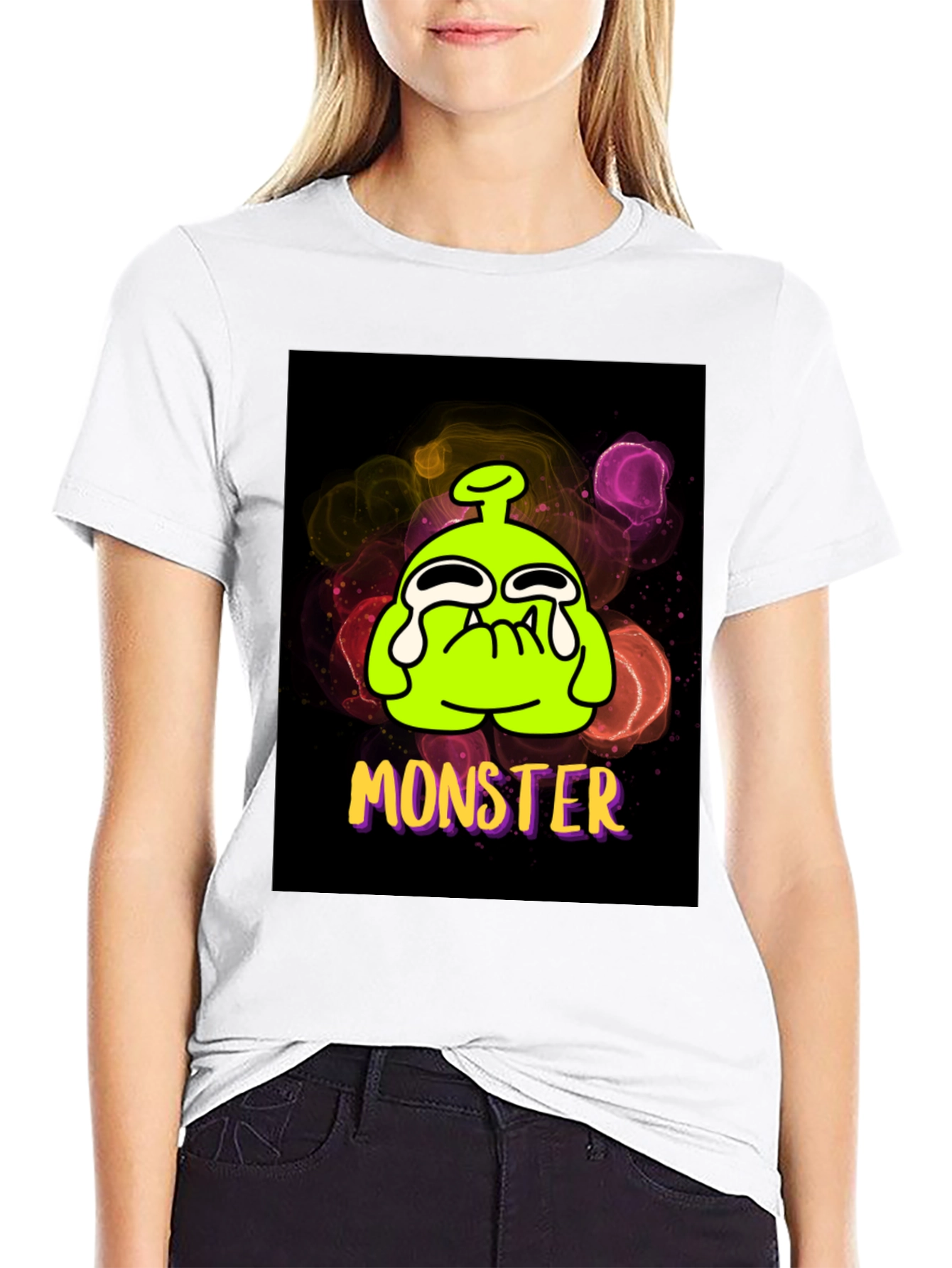 Black Monster Graphic Tee - Funny Cartoon Alien T-Shirt view 9