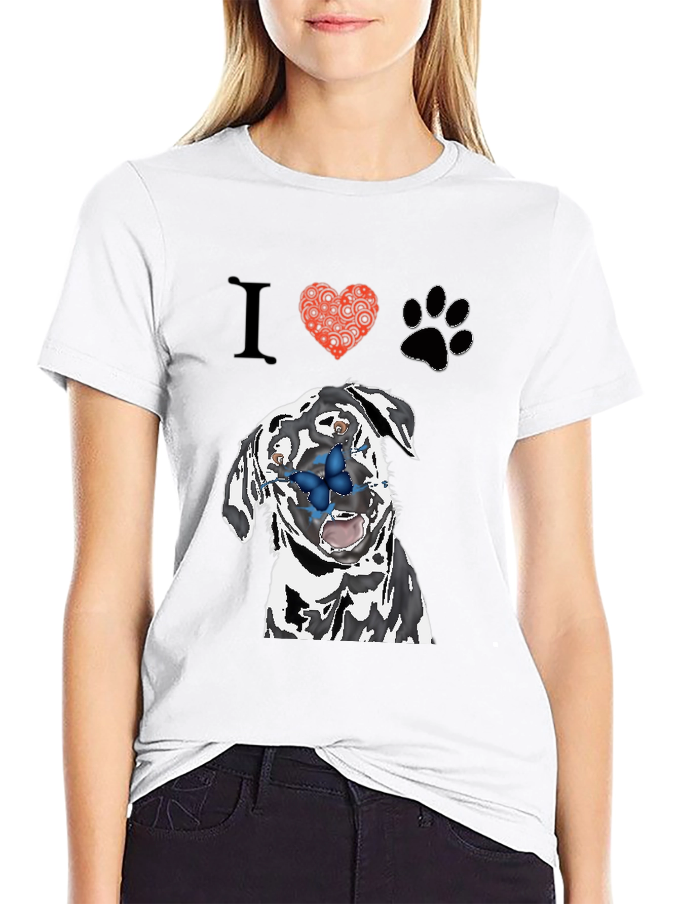Black I Heart Pups T-Shirt: Black Tee with Dalmatian Graphic view 9
