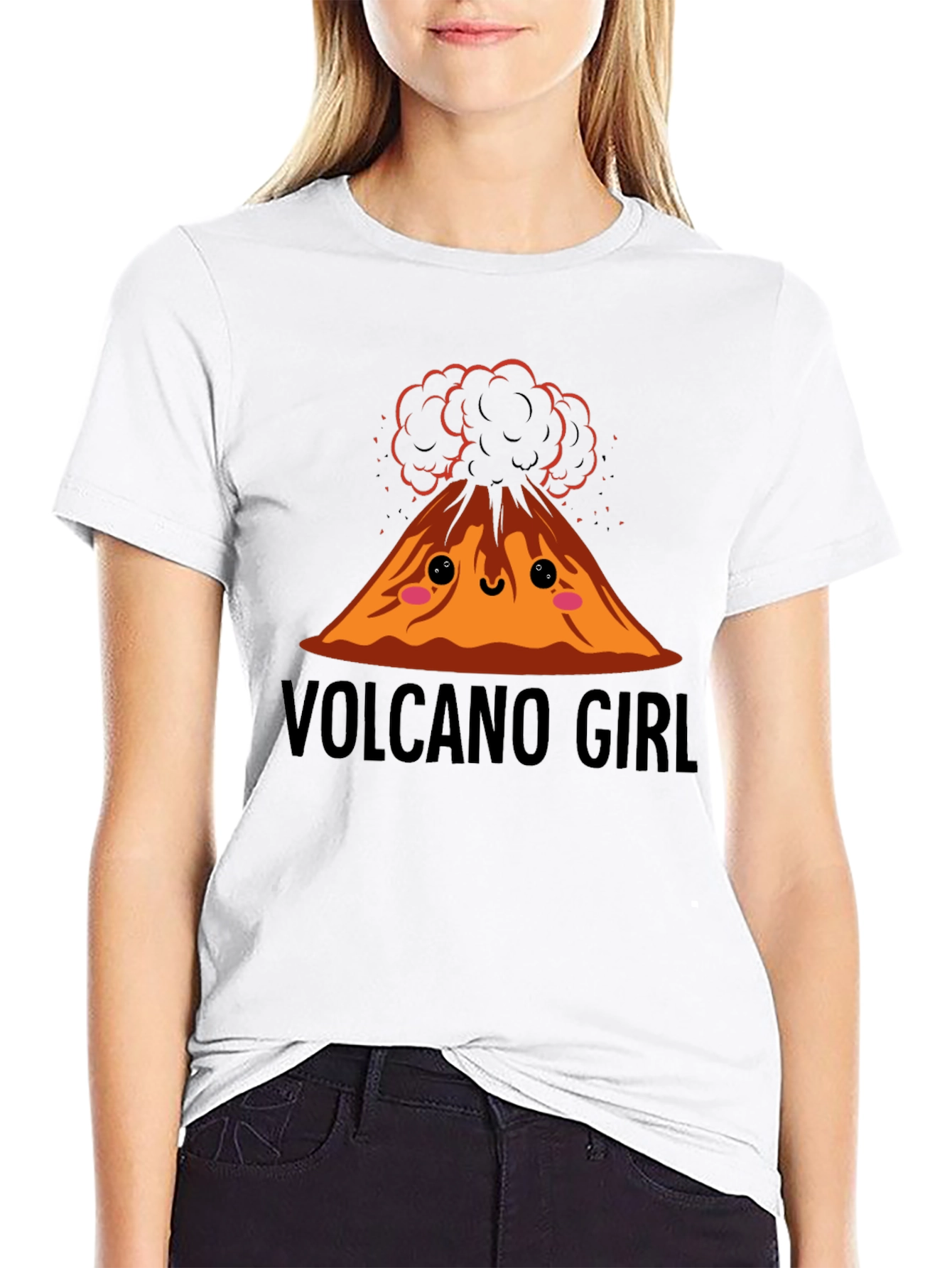 Black Volcano Girl T-Shirt: Cute Cartoon Volcano Design view 9