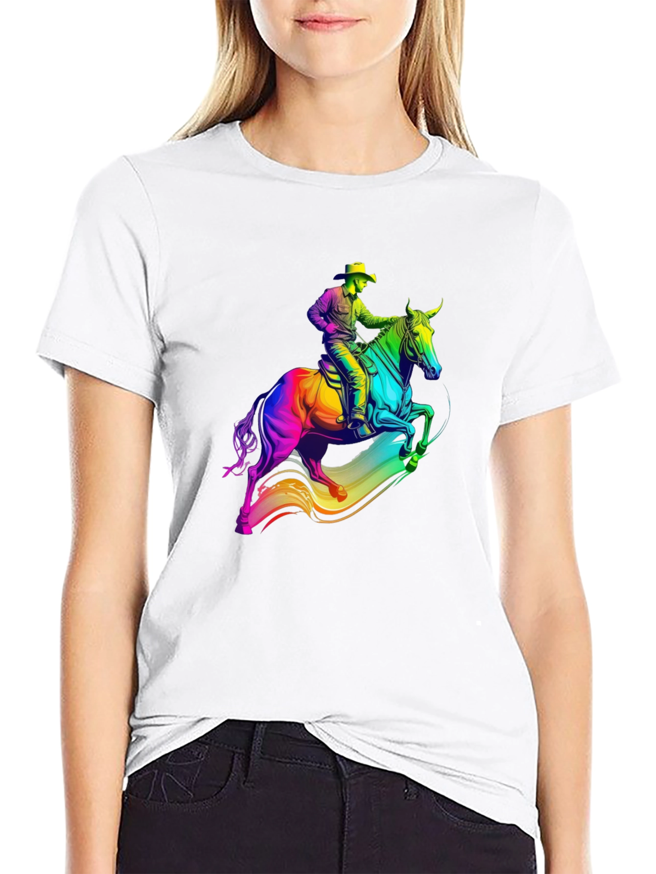 Black Rainbow Cowboy Horse Graphic T-Shirt view 9