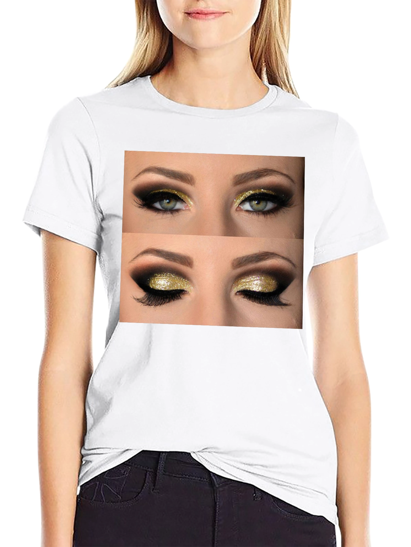 Black Glam Eyes Graphic Tee - Black Cotton Casual Wear view 9