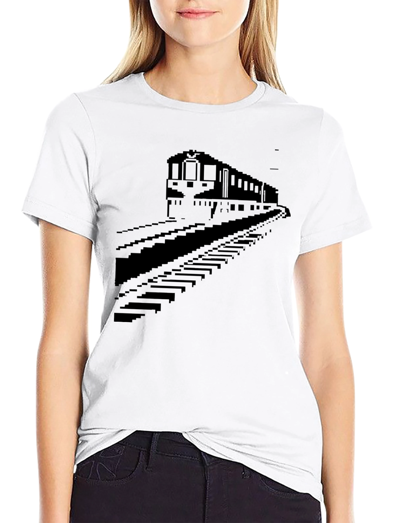 Black Pixel Train Graphic Tee - Classic Black T-Shirt view 9