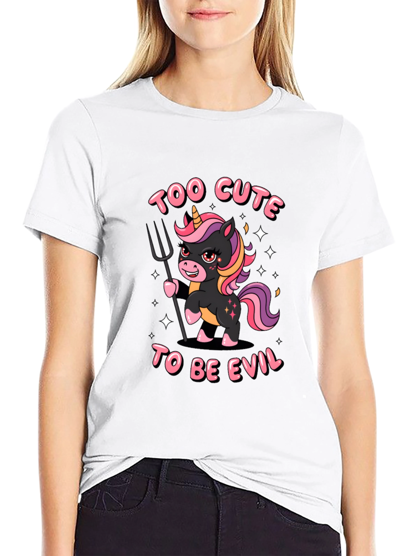 Black Too Cute To Be Evil Unisex T-Shirt view 9