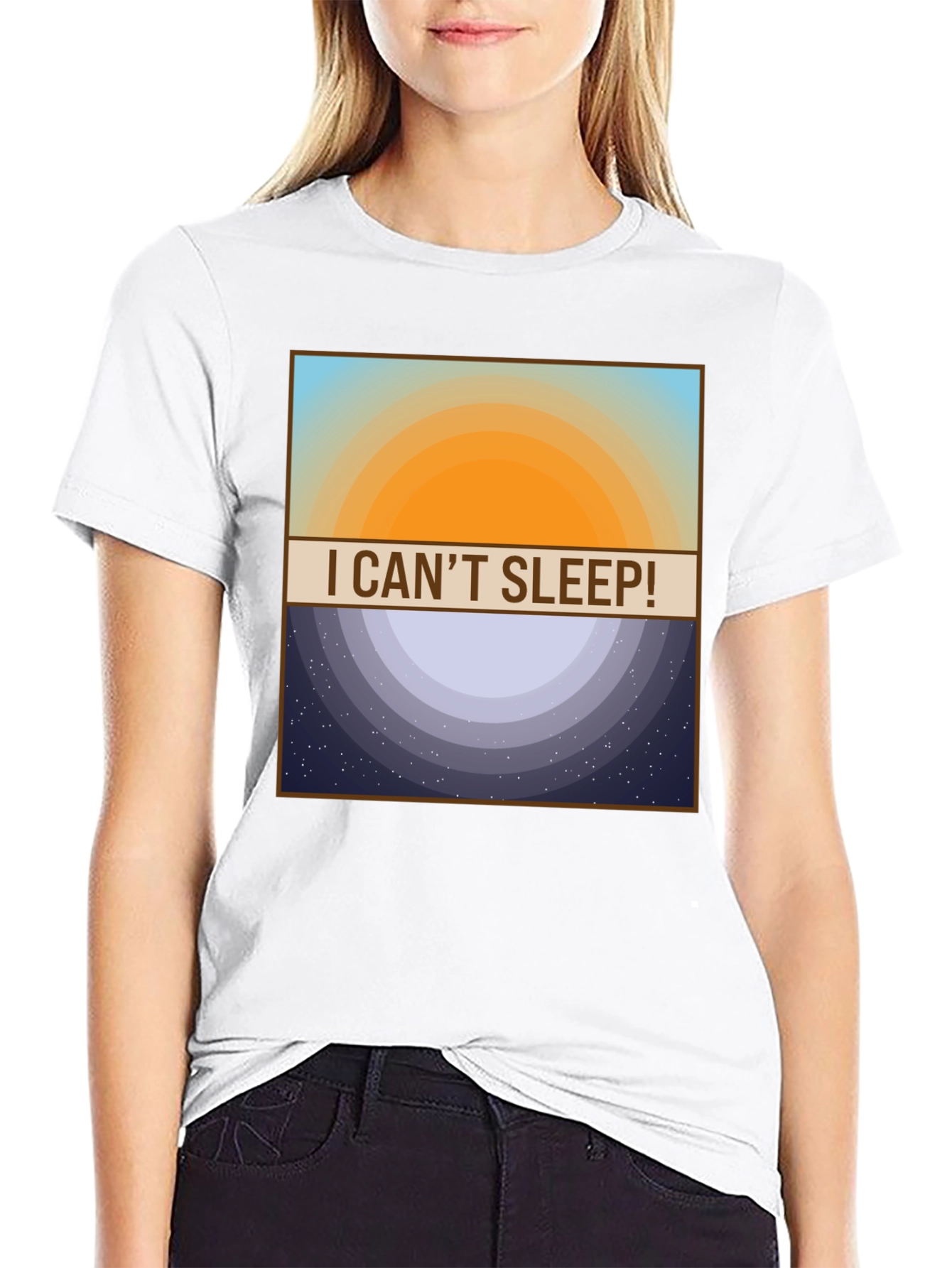 Black I Can't Sleep! T-Shirt - Day and Night Design view 9