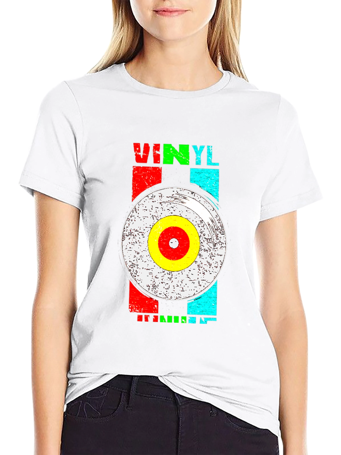 Black Retro Vinyl Record Graphic T-Shirt view 9