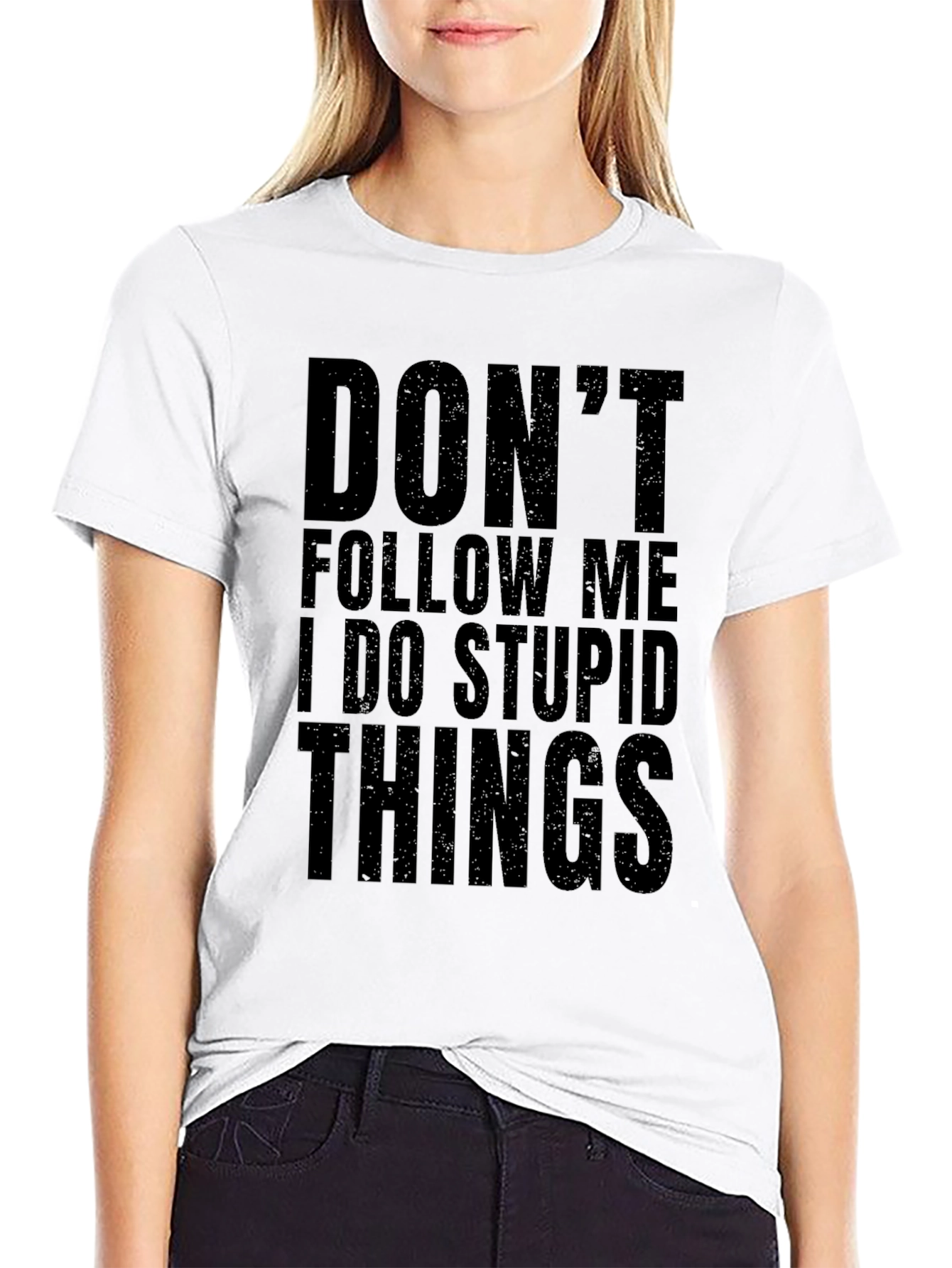 Black Funny "Don't Follow Me" Graphic Black T-Shirt view 9