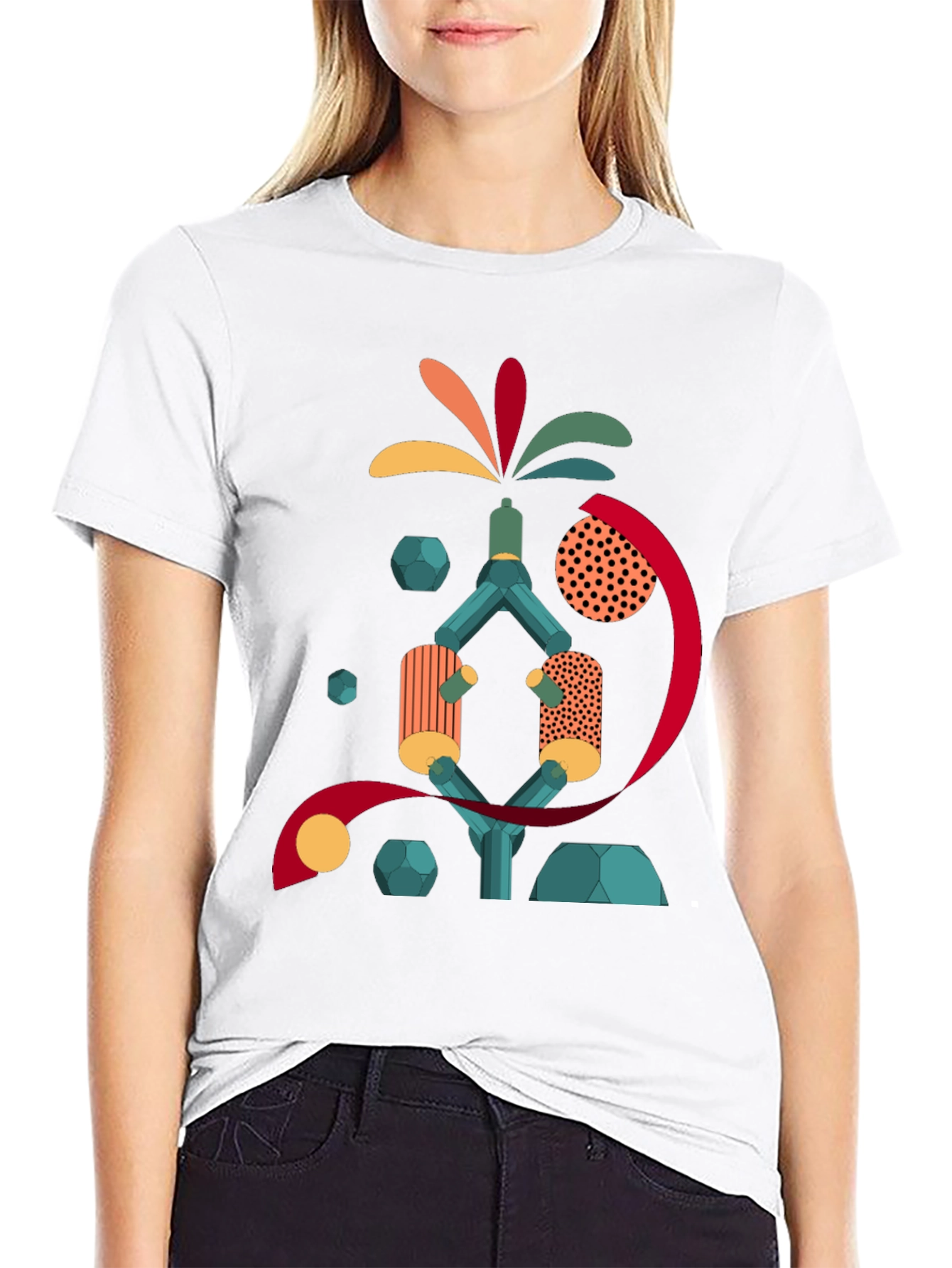 Black Abstract Geometric Design Black Cotton T-Shirt view 9