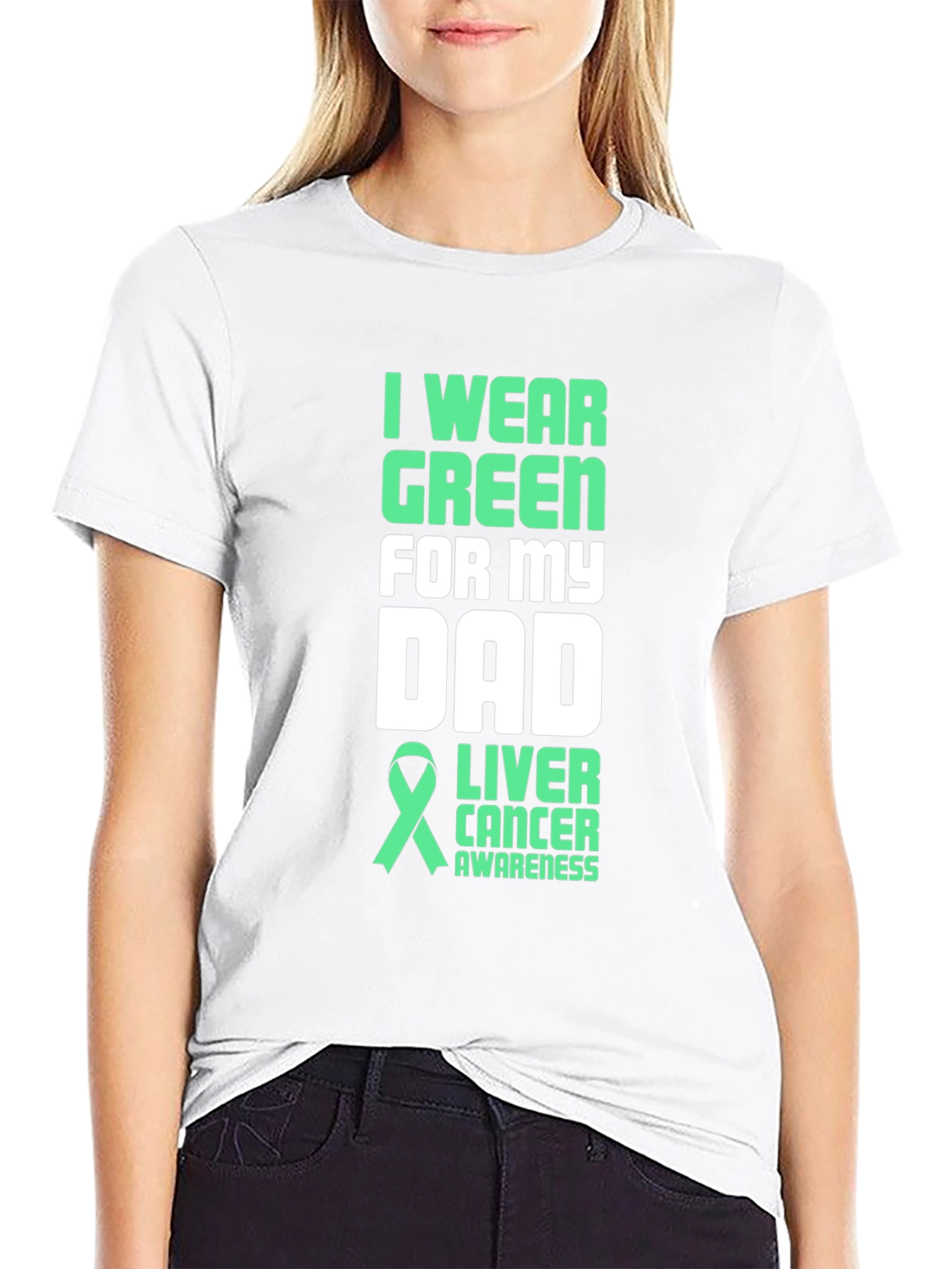 Green Ribbon Liver Cancer Awareness Dad T-Shirt - 9