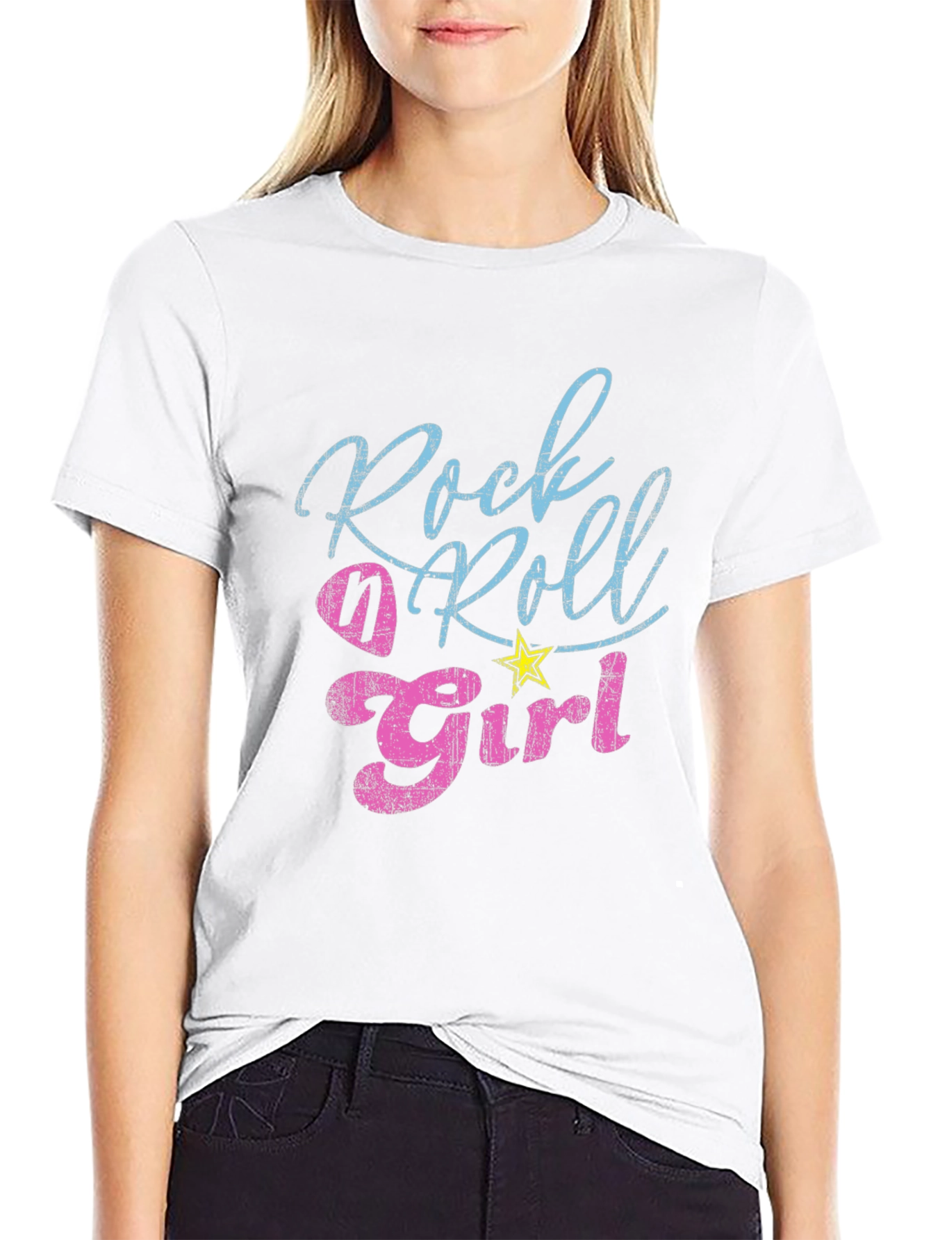 Black Rock n Roll Girl Tee - Distressed Graphic T-Shirt view 9