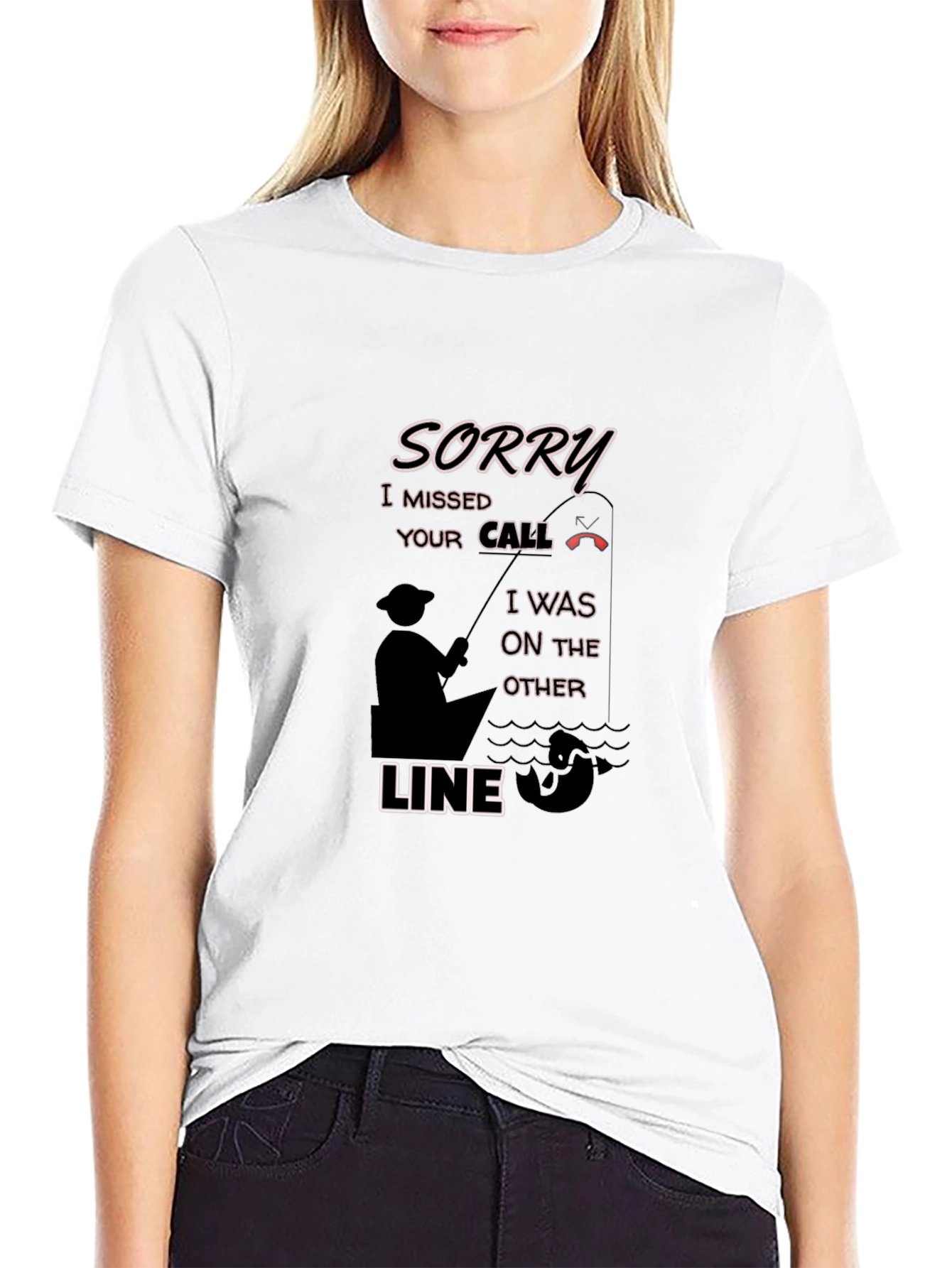 Black Sorry Missed Call Fishing Graphic T-Shirt view 9