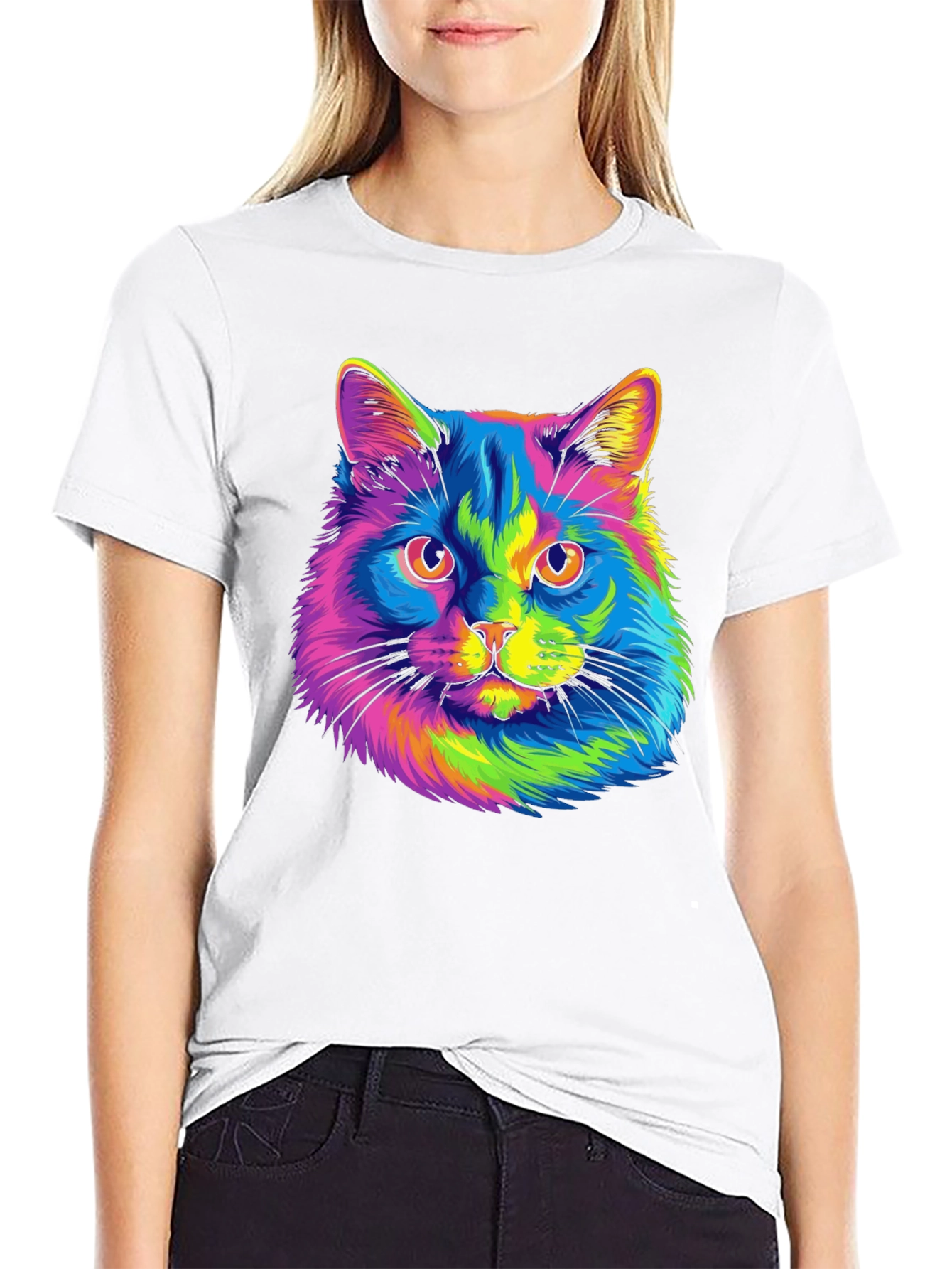 Black Rainbow Cat Graphic T-Shirt view 9