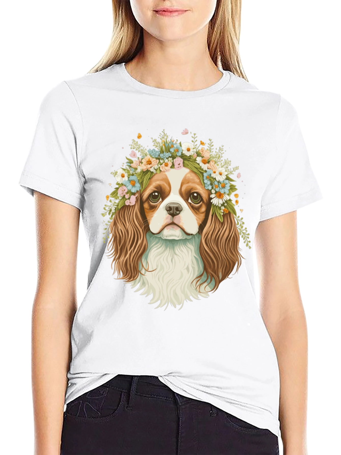 Dog with Flower Crown Graphic Tee - 9