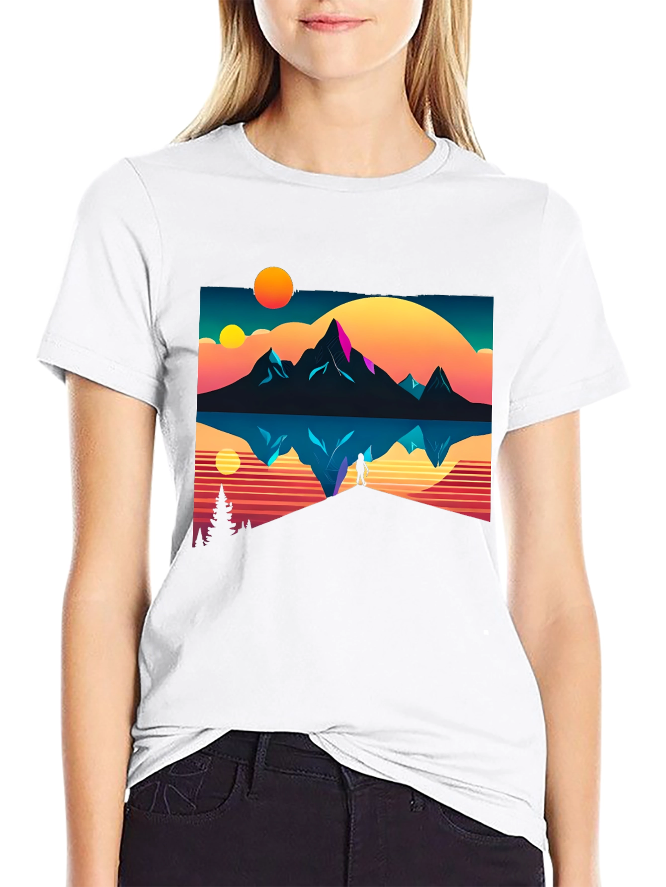 Black Retro Mountain Reflection Graphic Tee view 9