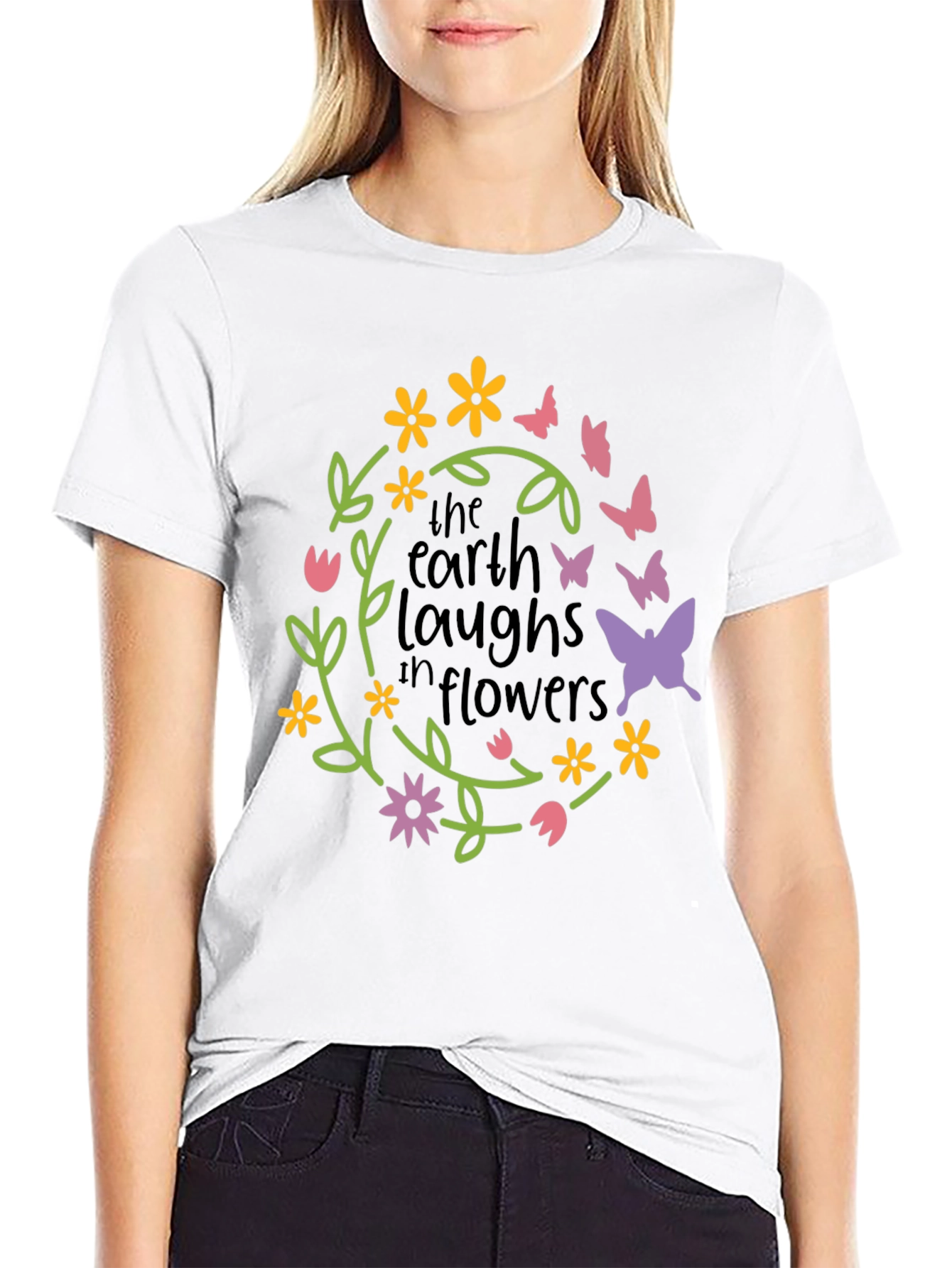 Black Earth Laughs in Flowers Graphic Tee view 9