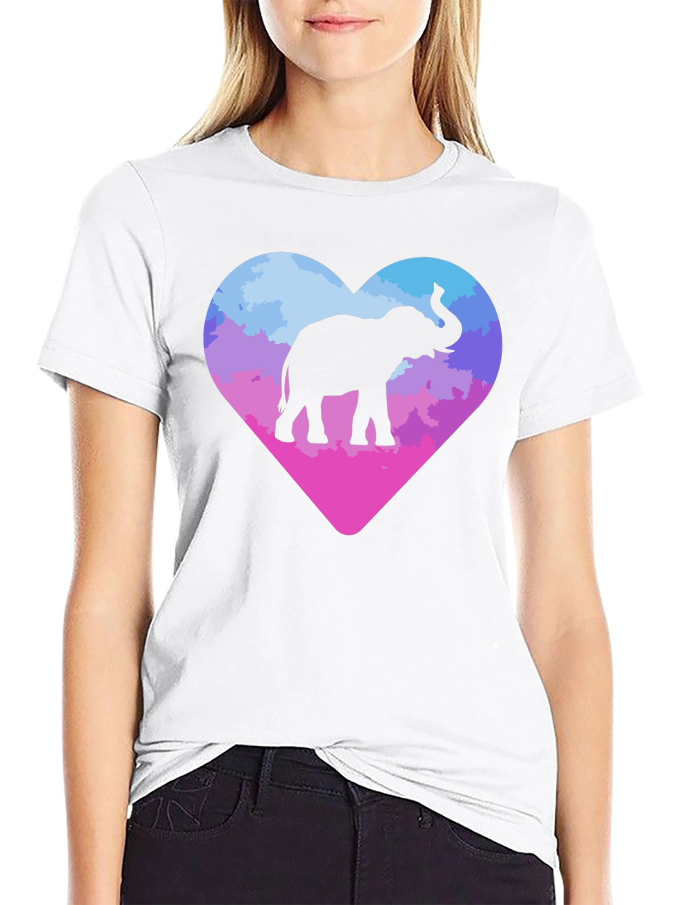 Black Elephant Heart Graphic Tee - Trendy Animal Lover Shirt view 9