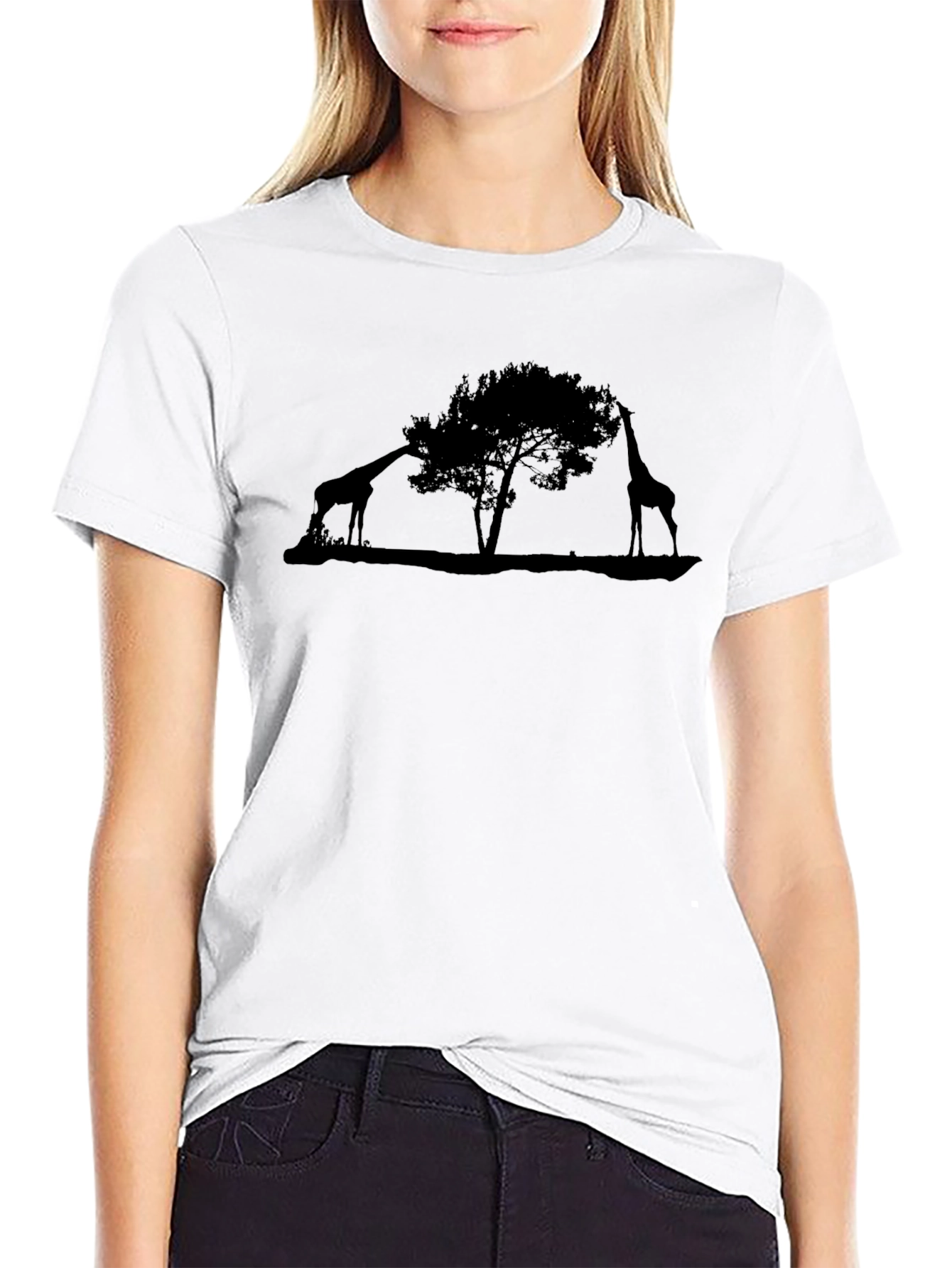Black Giraffe Silhouette Black T-Shirt view 9