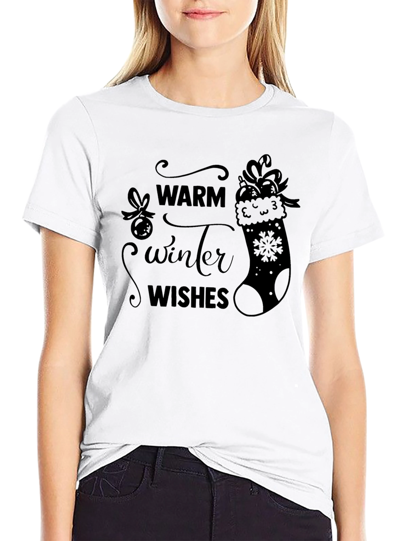 Black Warm Winter Wishes Black T-Shirt view 9