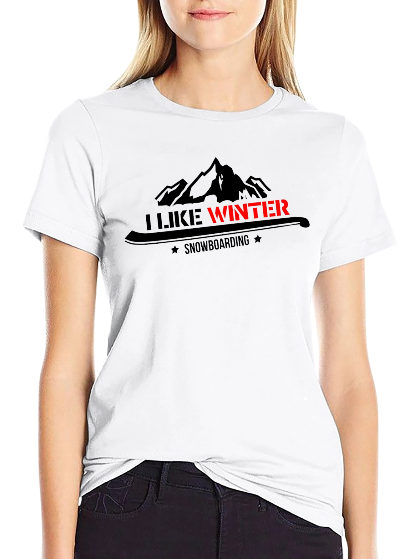 Black I Like Winter Snowboarding Graphic Black Tee view 9