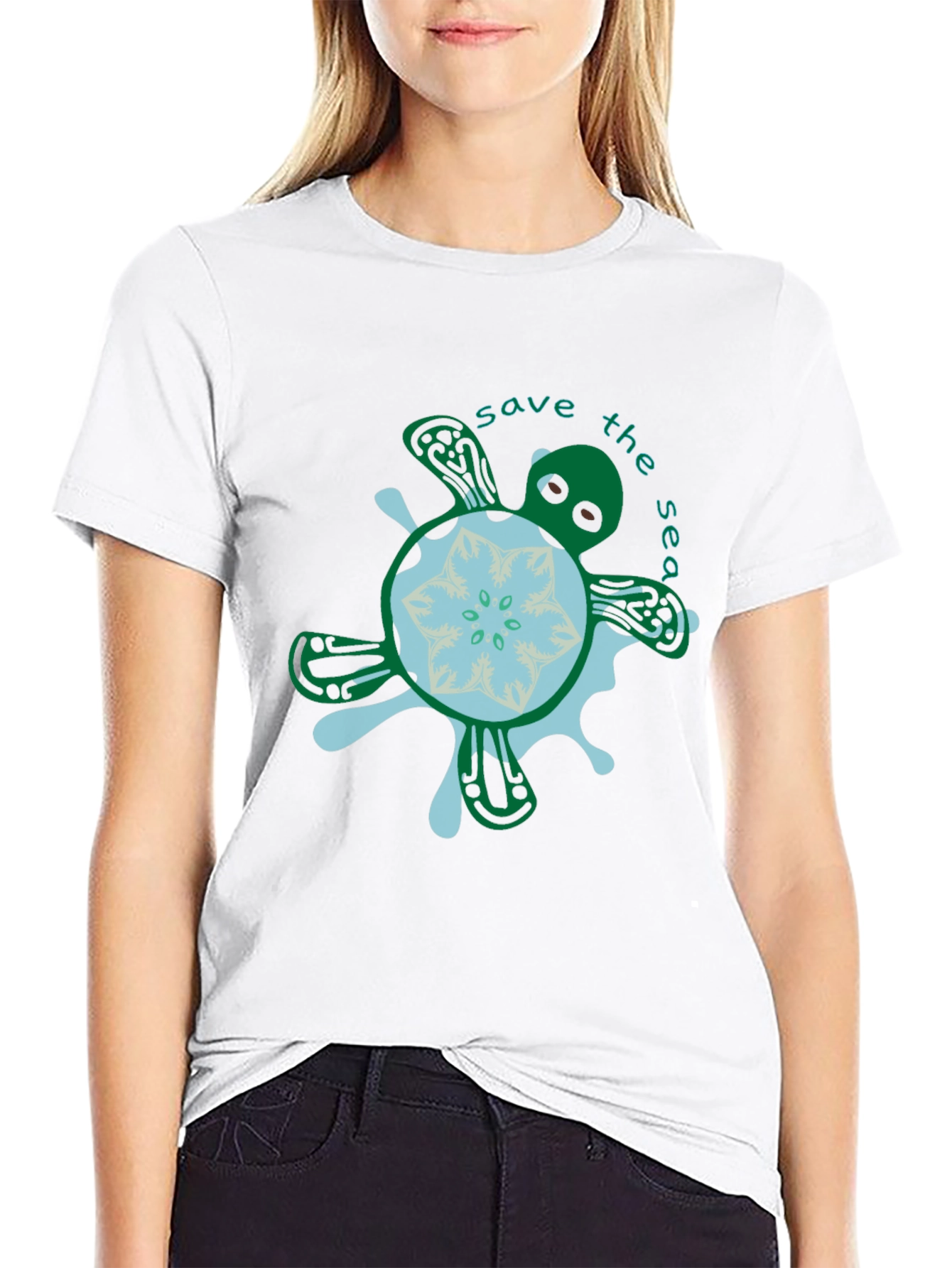 Black Save the Sea Turtle Graphic Tee - Black view 9