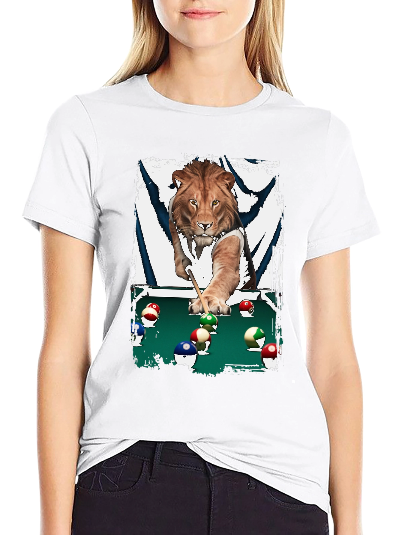 Black Lion Playing Pool T-Shirt - Unique Graphic Tee view 9