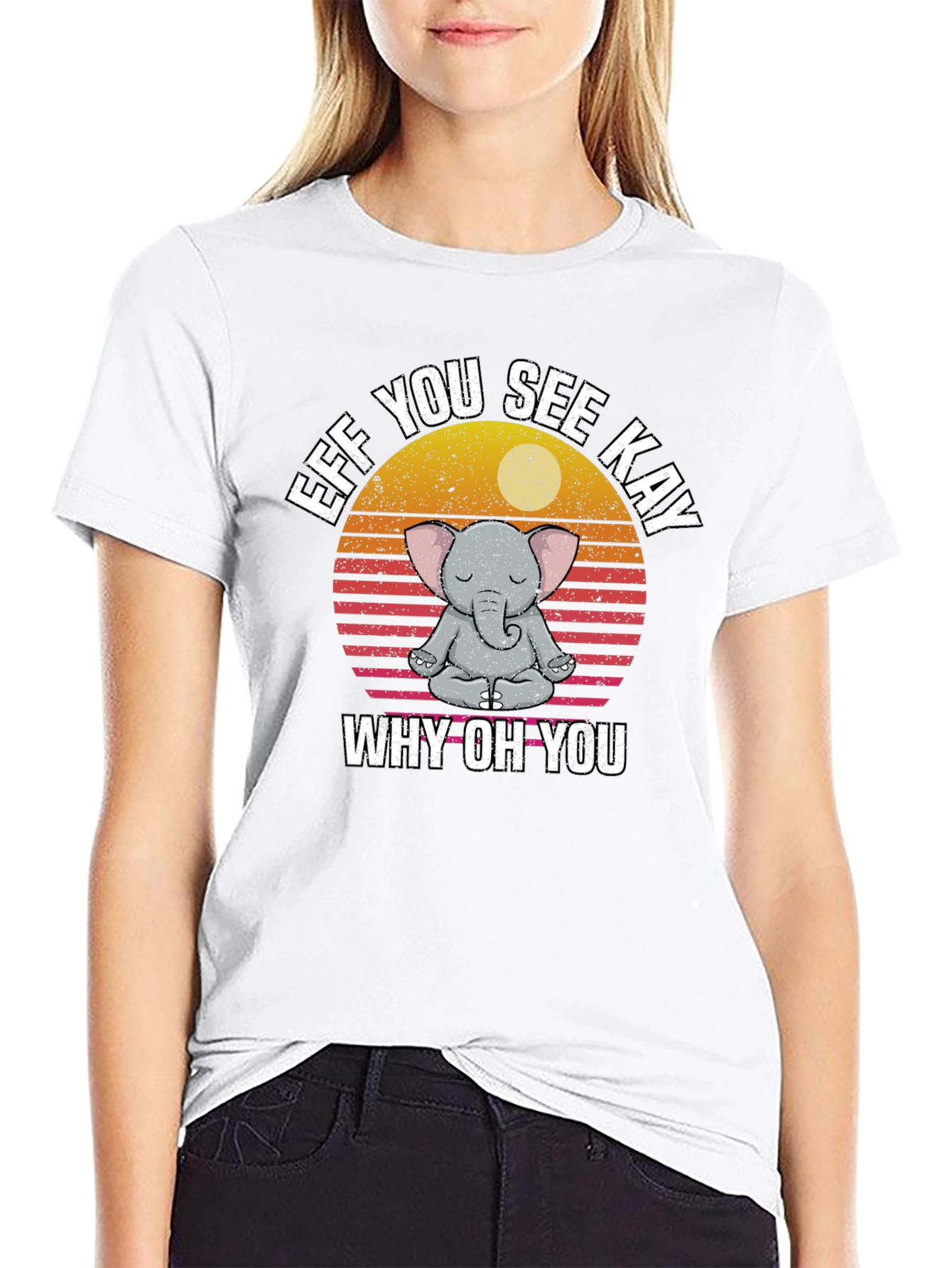 Black Eff You See Kay Why Oh You Yoga Elephant T-Shirt view 9