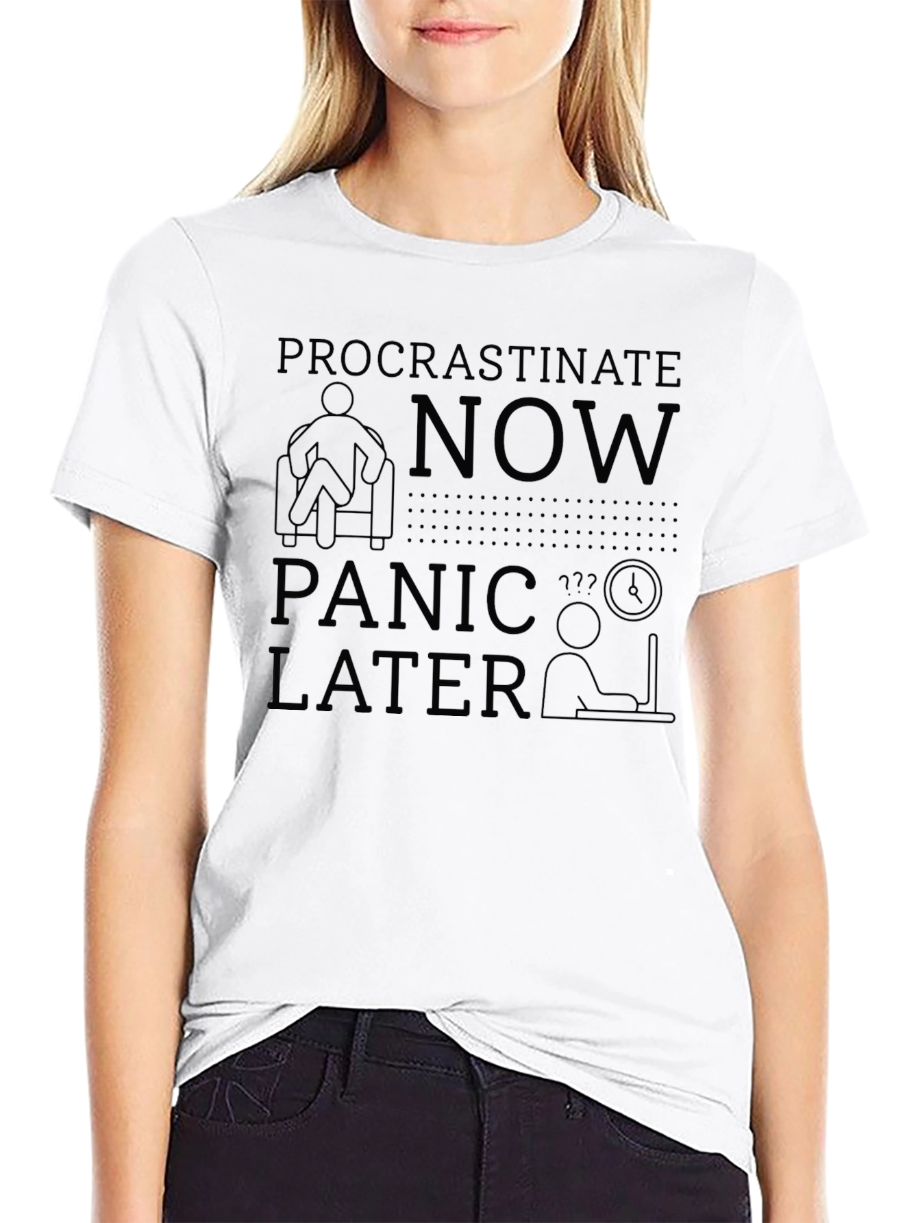 Black Procrastinate Now Panic Later Black T-Shirt view 9