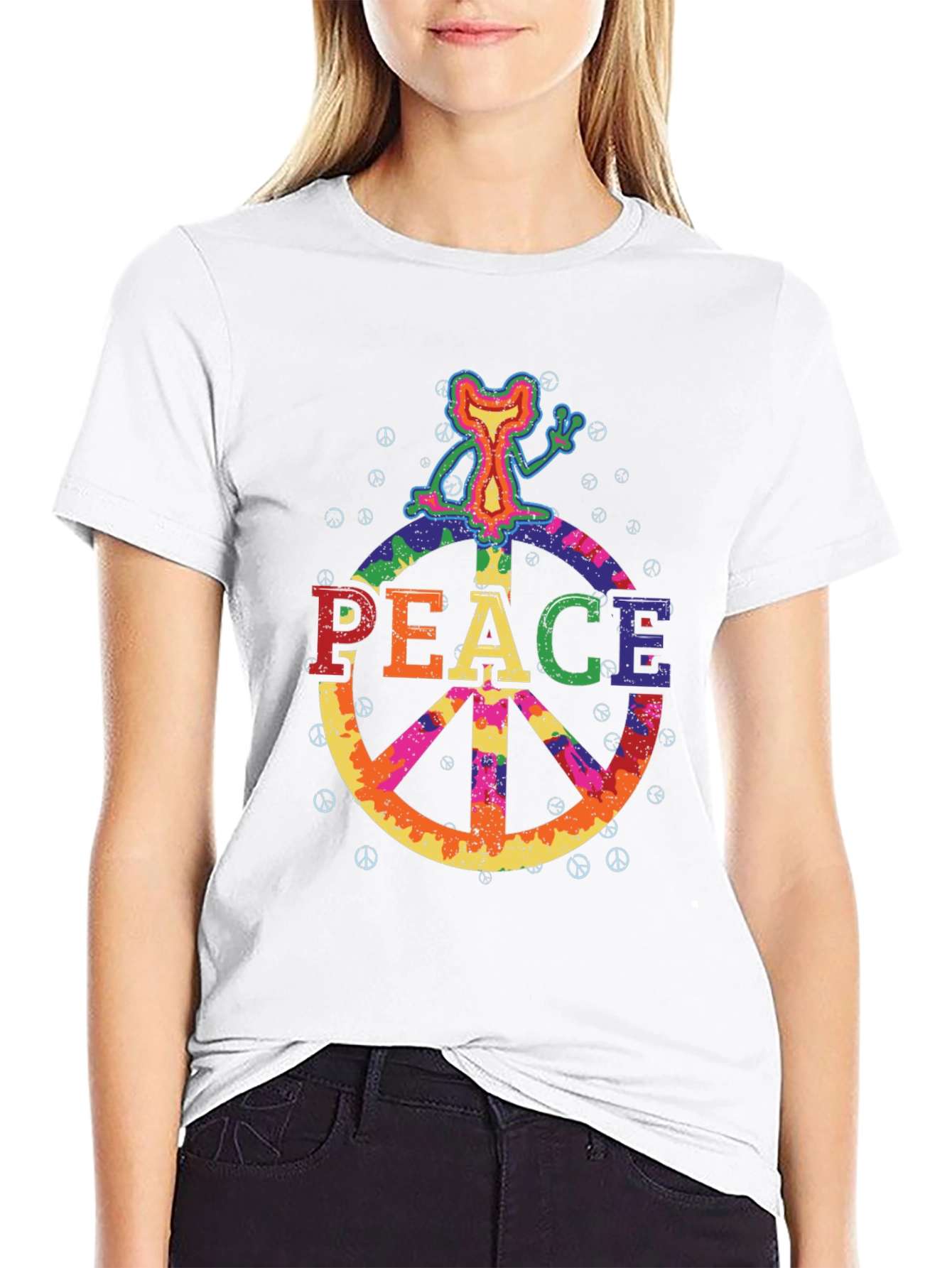 Black Retro Peace Sign Graphic Tee - Black Cotton T-Shirt view 9