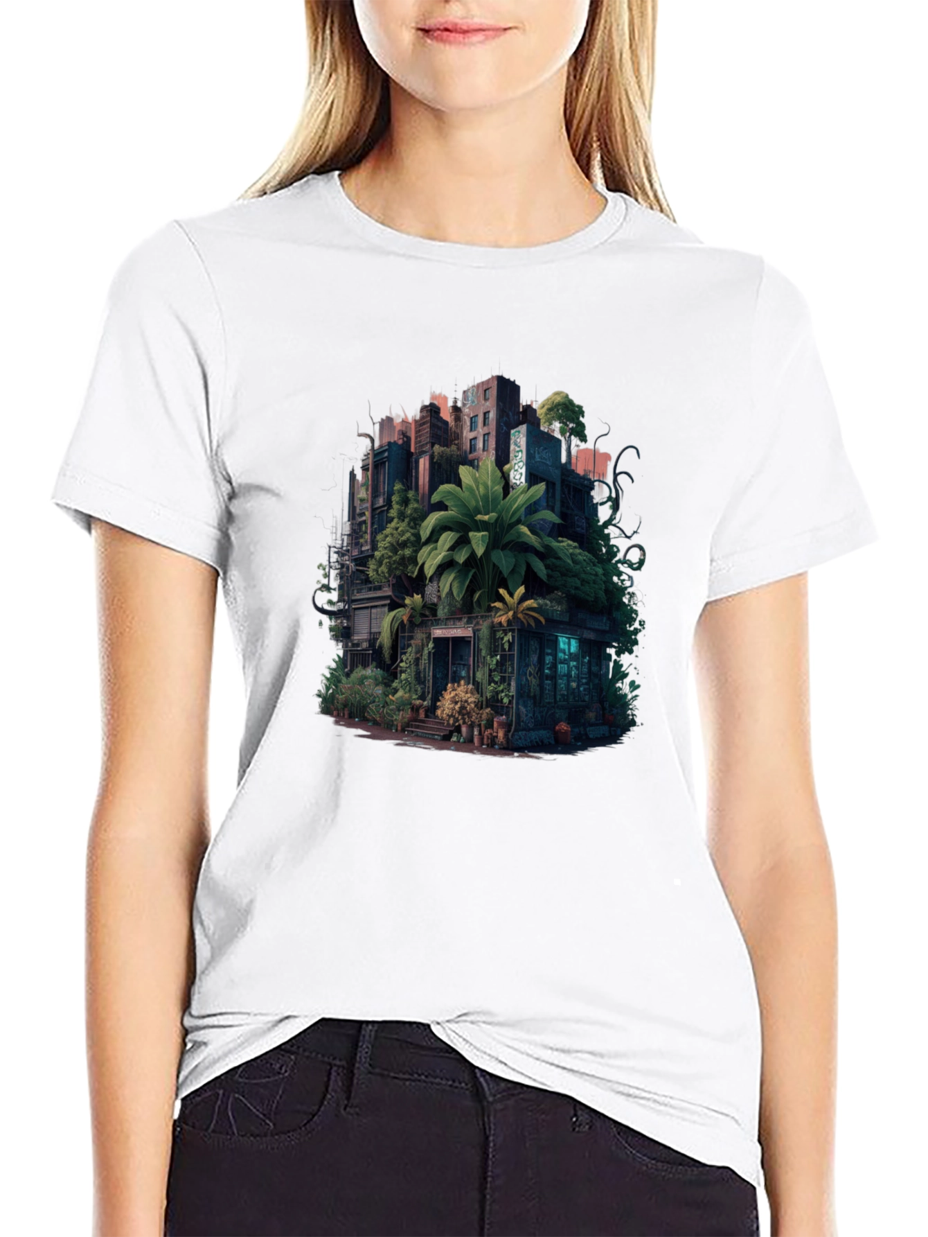Black Urban Jungle T-Shirt: City Meets Nature Tee view 9