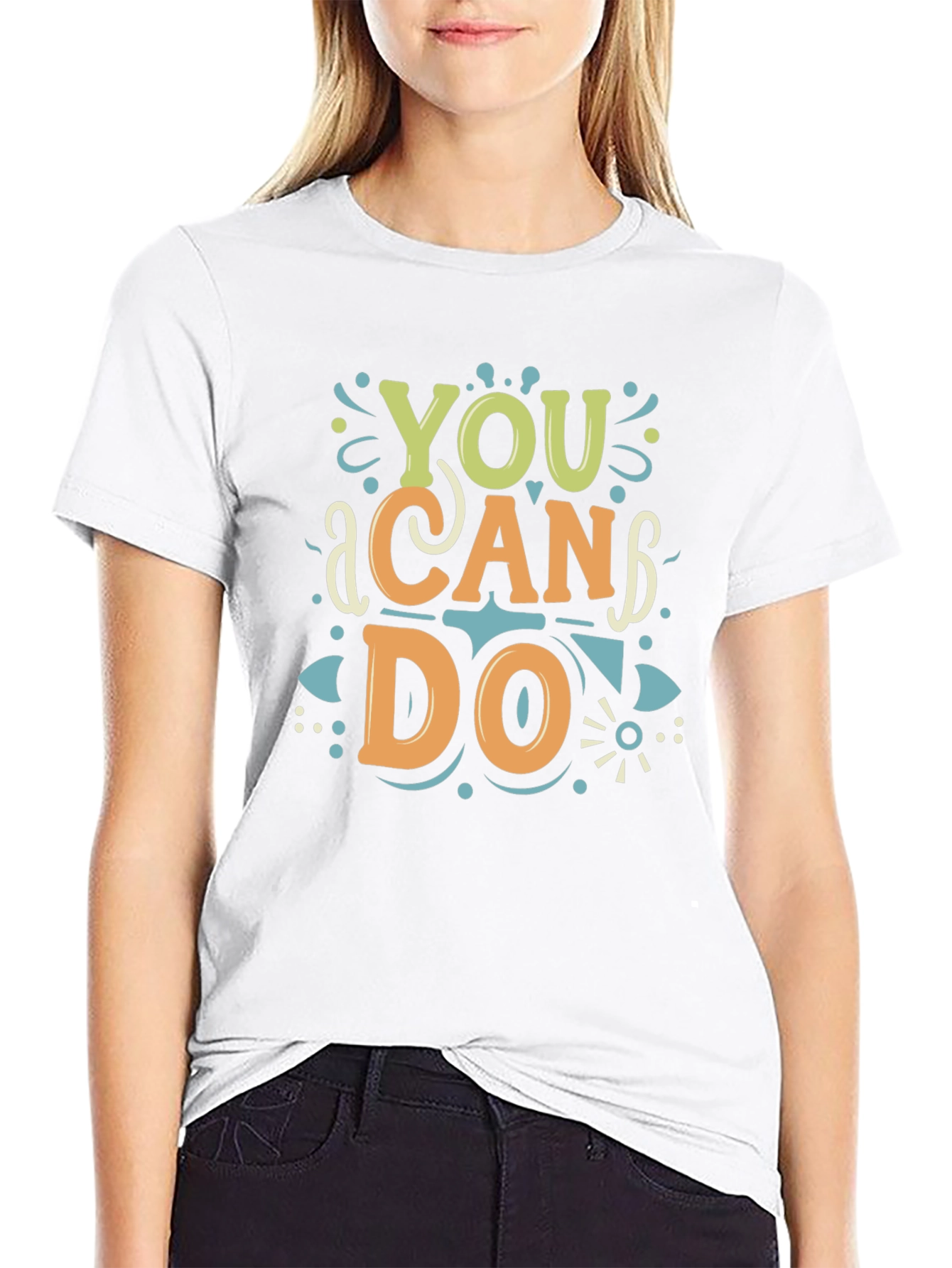 Black You Can Do It Graphic Tee - Black Short Sleeve Cotton T-Shirt view 9