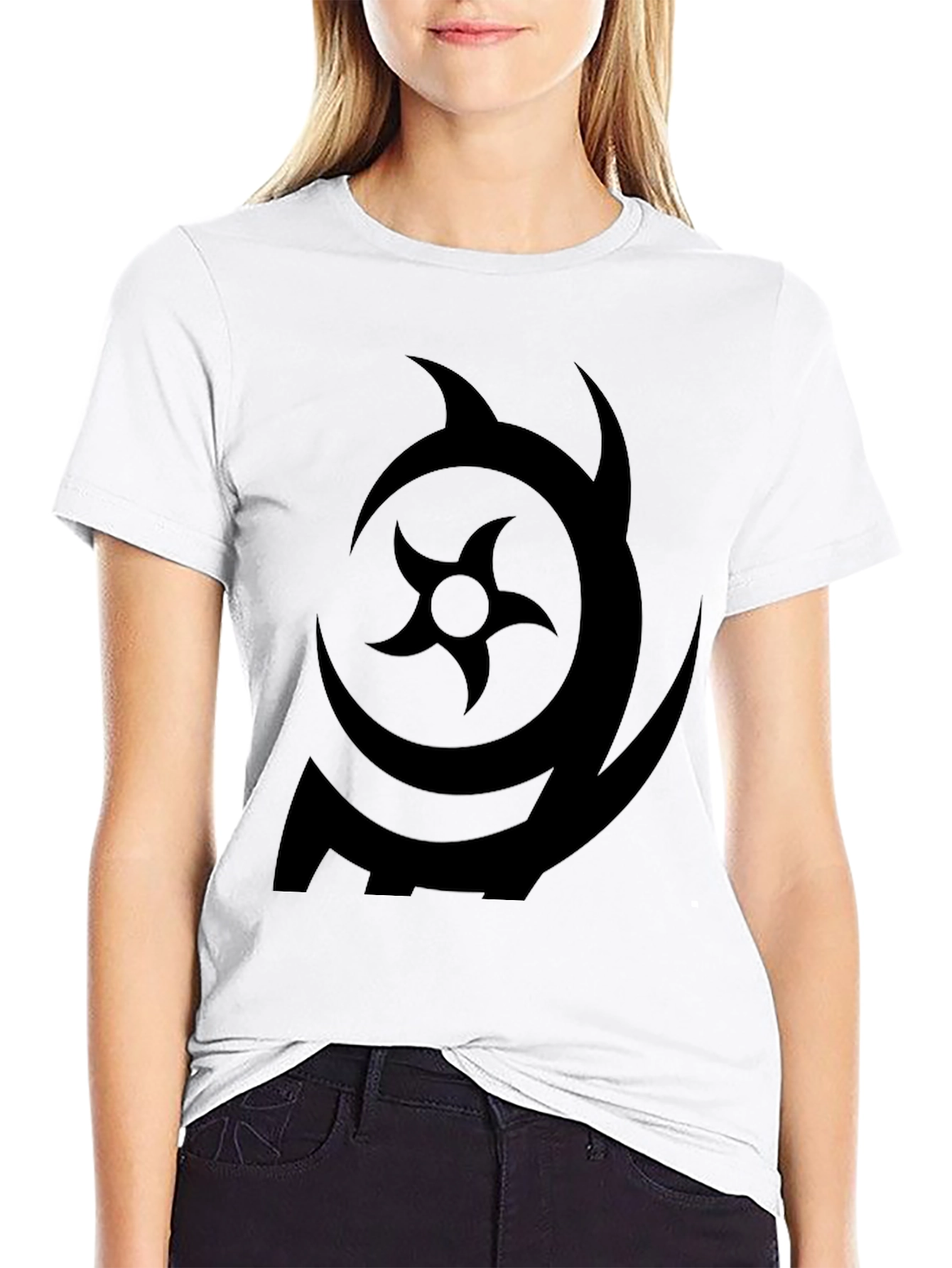 Black Symbol Print Black Crew Neck T-Shirt view 9