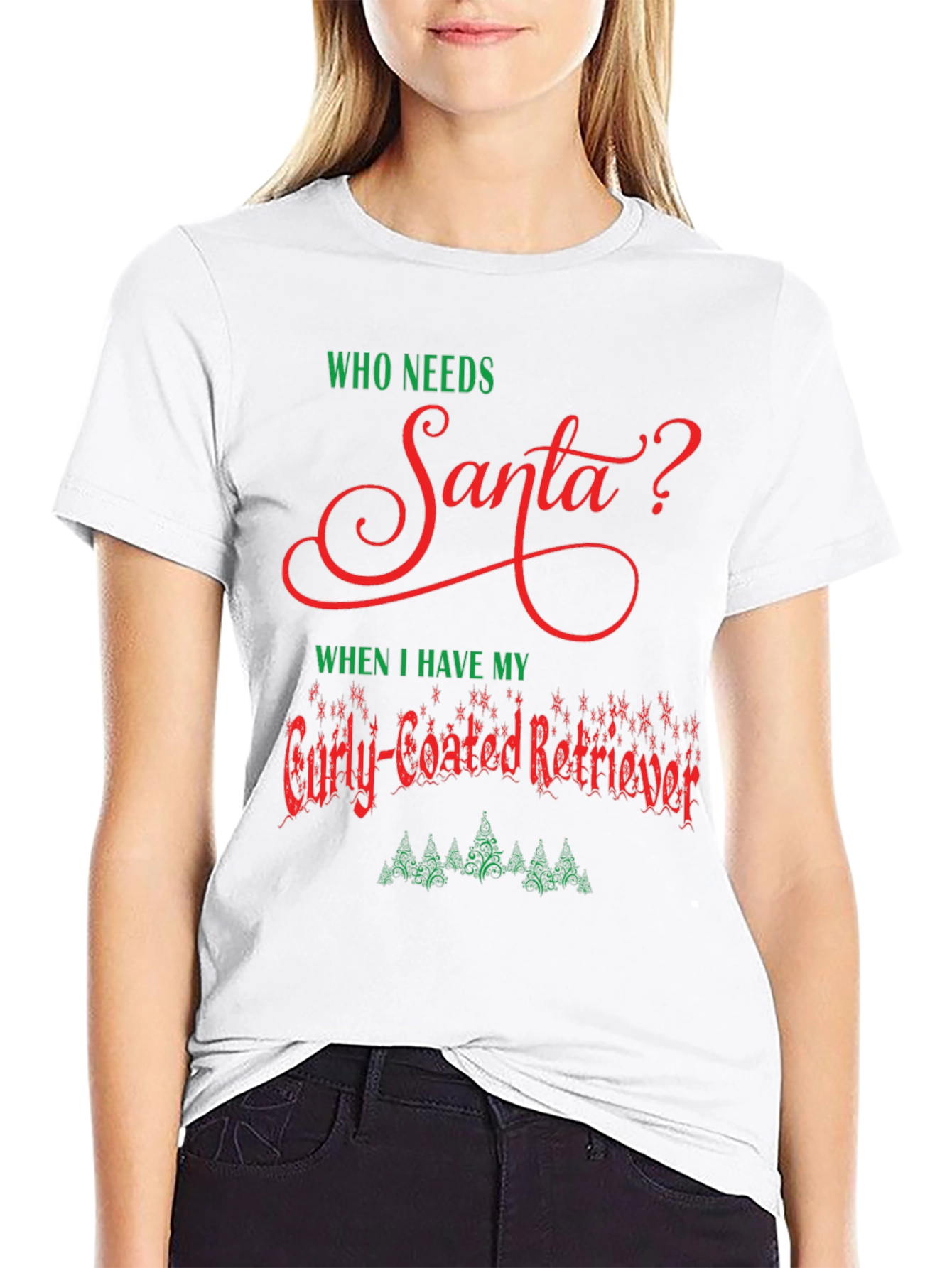 Black Who Needs Santa Curly-Coated Retriever T-Shirt view 9