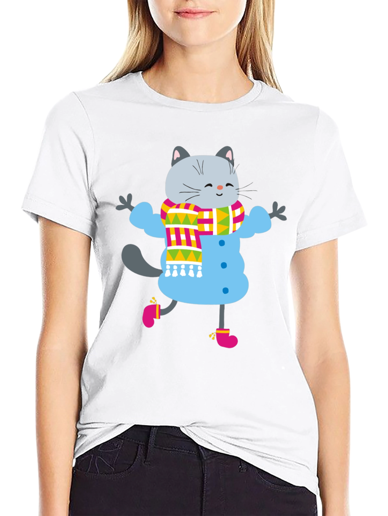 Black Winter Cat Graphic Tee - Fun & Festive view 9