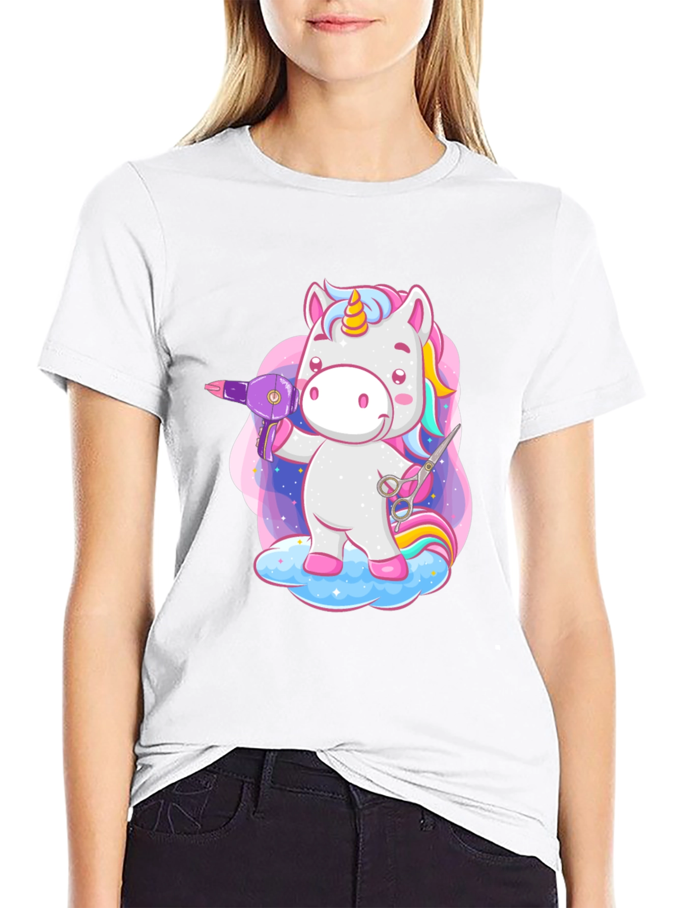 Black Unicorn Hair Stylist Graphic T-Shirt view 9